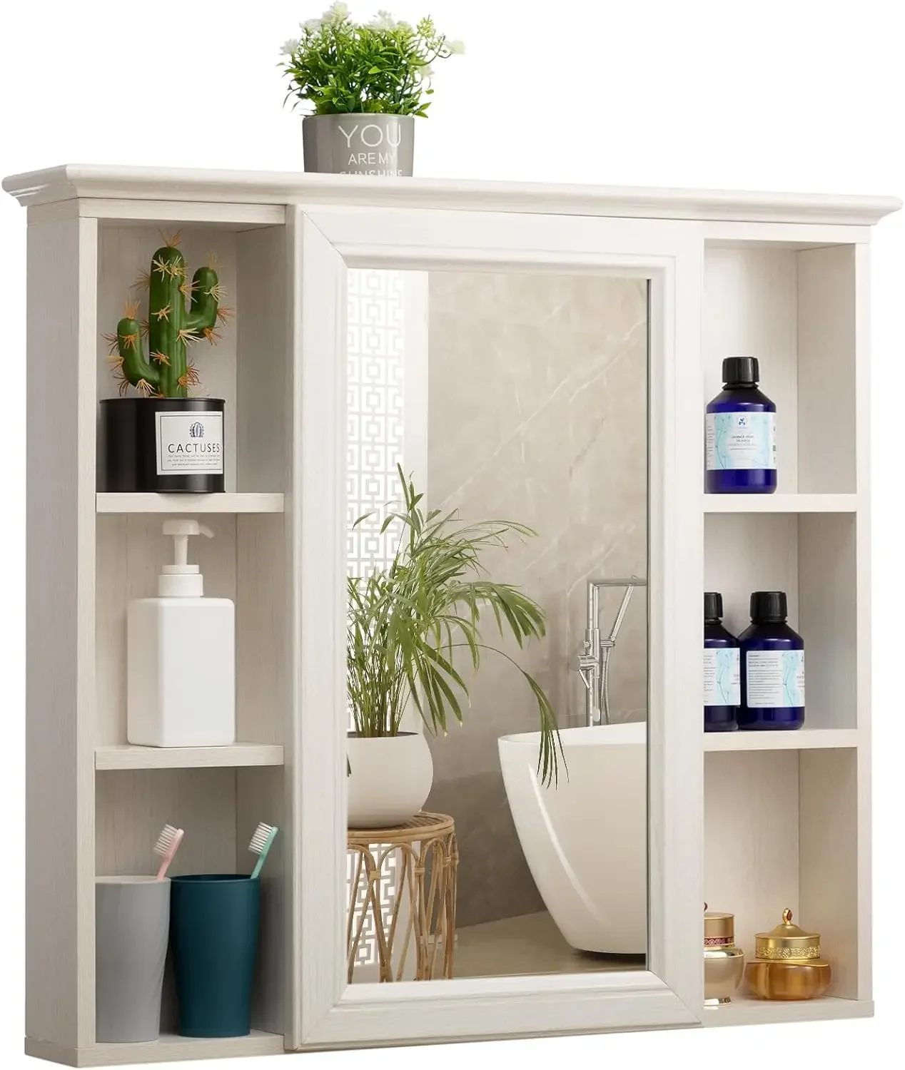 Mirror Medicine Cabinet with Shelves, Bathroom Wall Storage Cabinet, 30 Inch x 28 Inch, Over The Vanity, Toilet (No Back Board),