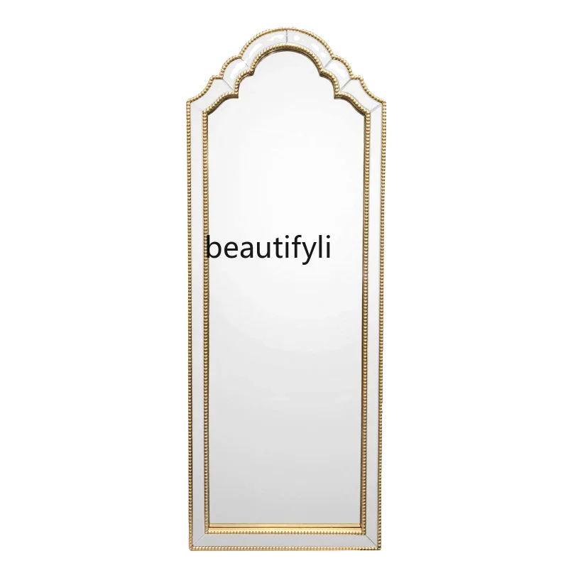 Light Luxury Living Room Floor Mirror Wooden Frame Cloakroom Fitting Mirror Full-length Mirror Decoration