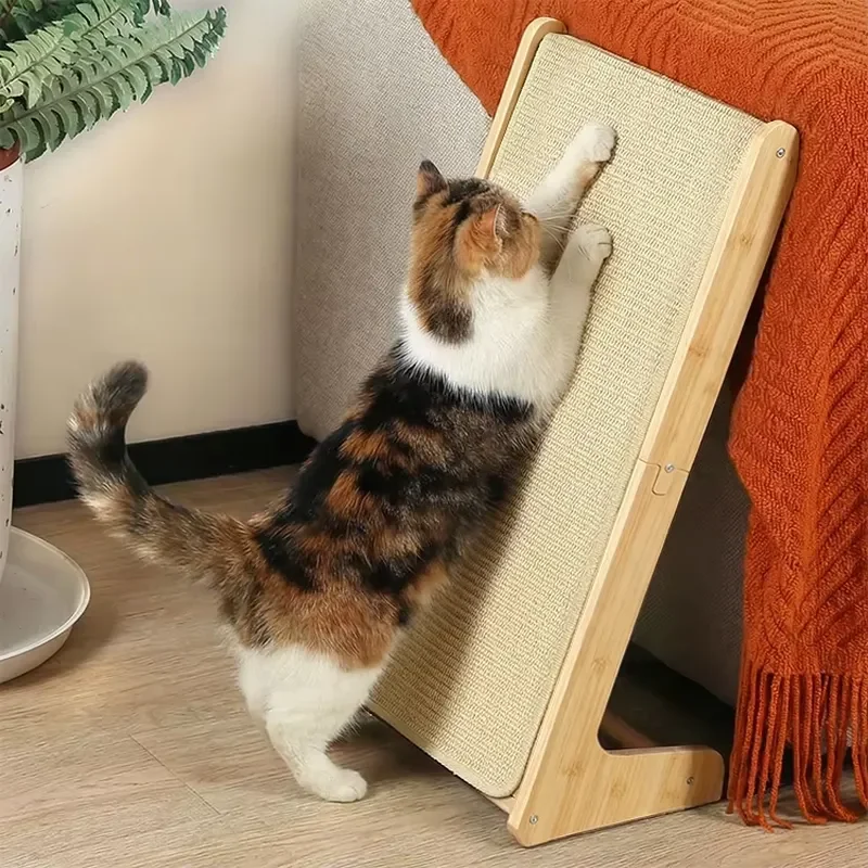 for Cat Scratching Board Bamboo Frame 2 in 1 Vertical Ramp Mint  Pad 70 Degree Angle Hook and Loop Connector Wall Floor