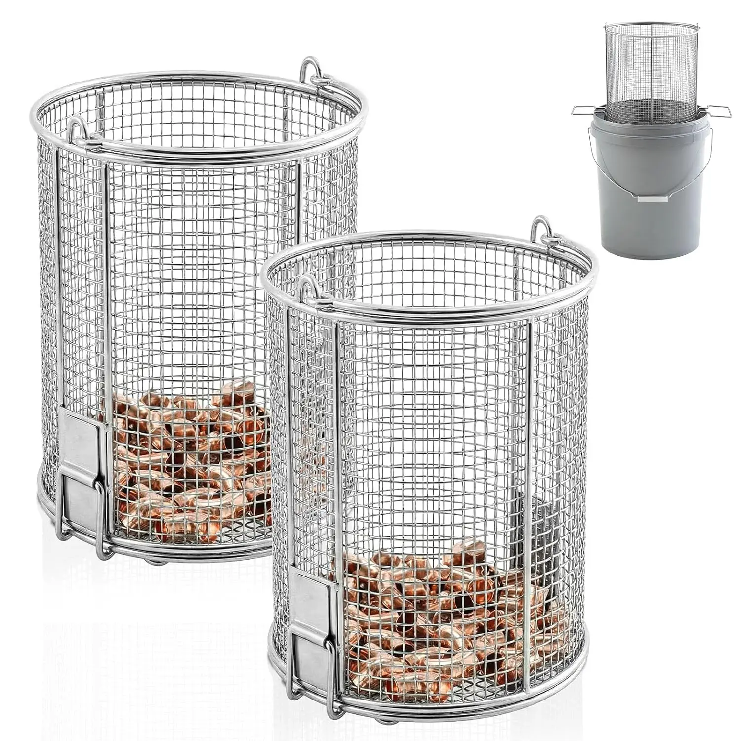 

2 Pcs 1/4″ Mesh 5 Gallon Dip and Drain Stainless Steel Part Cleaning Strainer Basket for Buckets, Swing Handle, for Mechanics Au