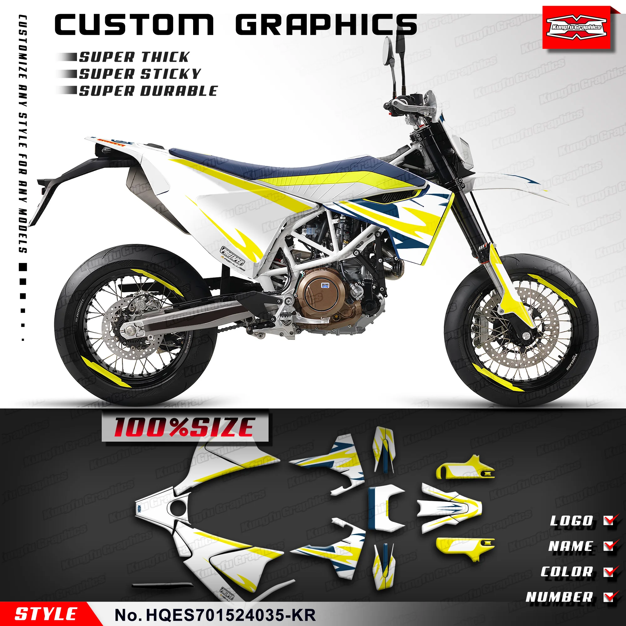 

KUNGFU GRAPHCS Custom Sticker Vinyl Wrap Kit for Husqvarna Enduro Supermoto 701 2015-2024, HQES701524035-KR