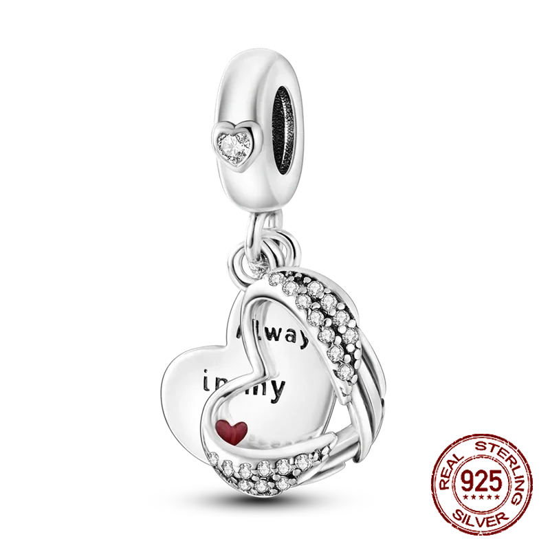 925 Sterling Silver Heart & Mum Dangle Dream Catcher Charm Fit 4MM hole diamete Bracelet DIY Jewelry For Women Bracelet Beads