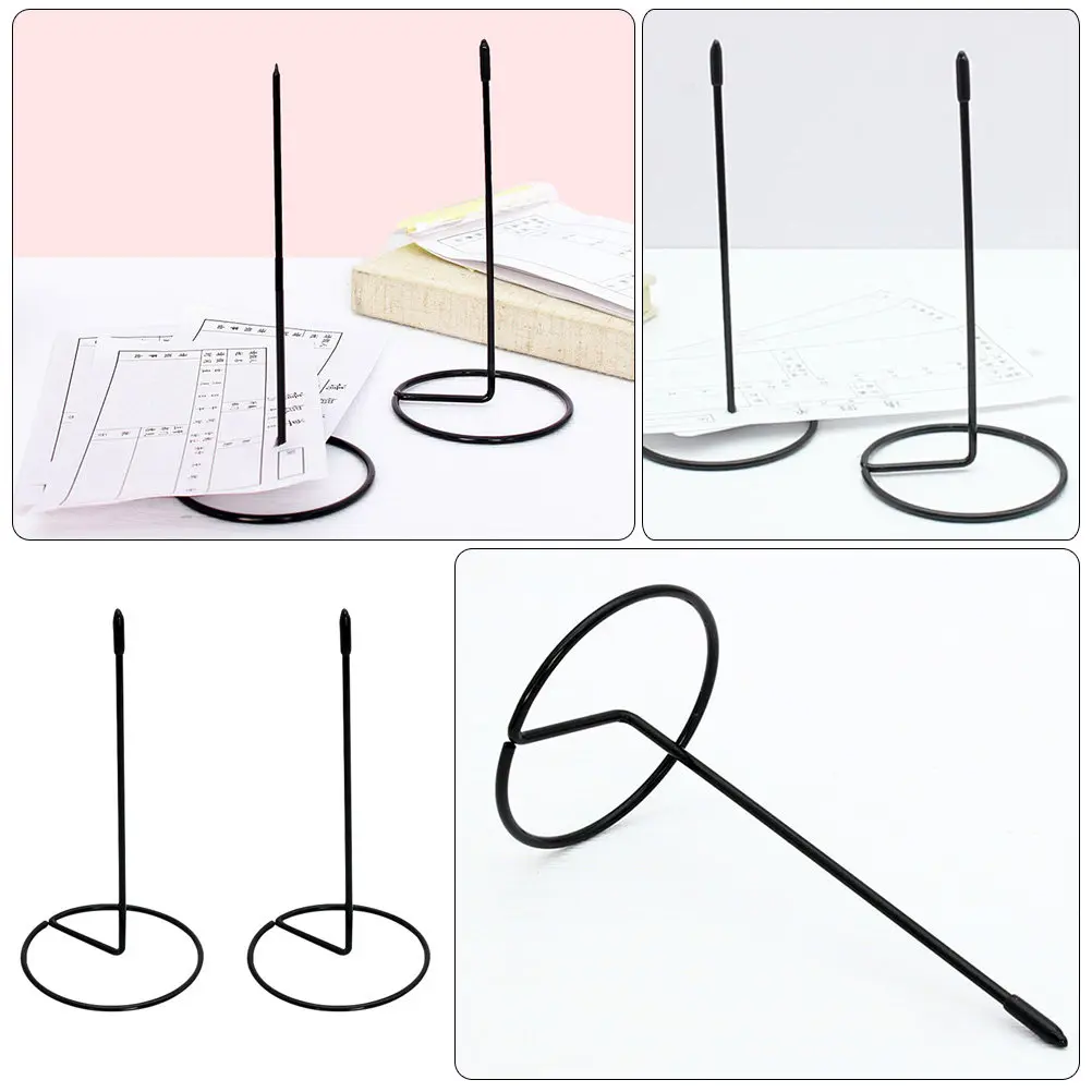2Pcs Desk Receipt Holder Stainless Steel Bill Organizer Stable Heavy Base Ticket Spike Black for Office Restaurant