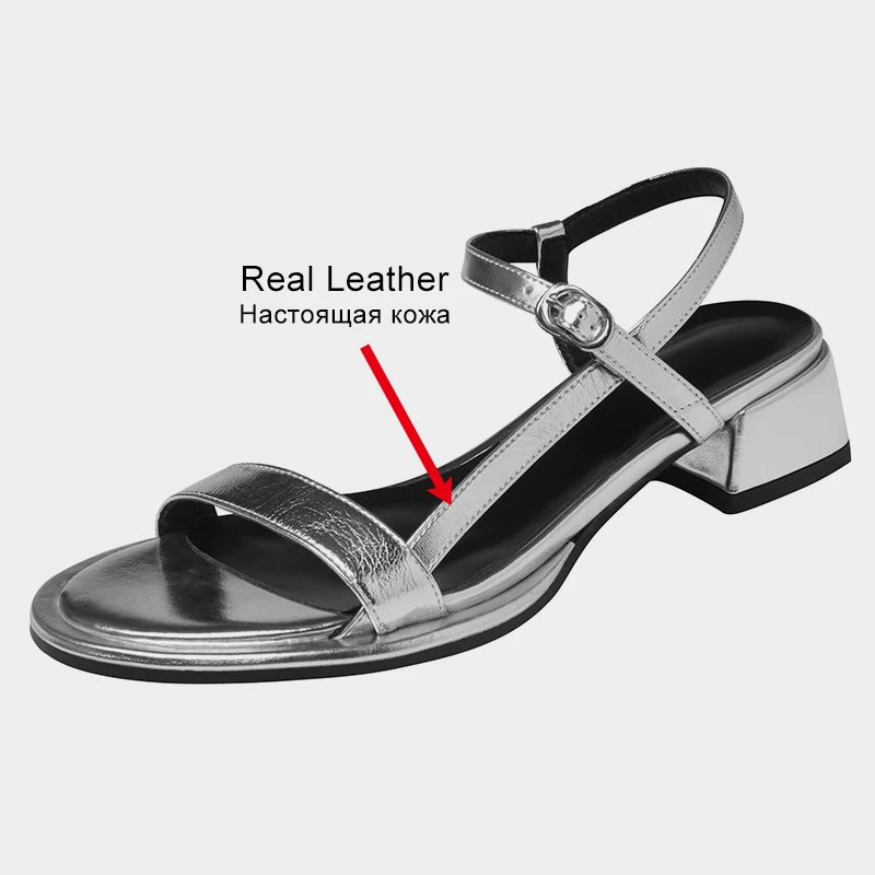 JOZHAMTA Size 33-40 Women Sandals Real Leather Chunky Heels Summer Shoes Woman 2023 New Buckle Strap Office Ladies Elegant Shoes