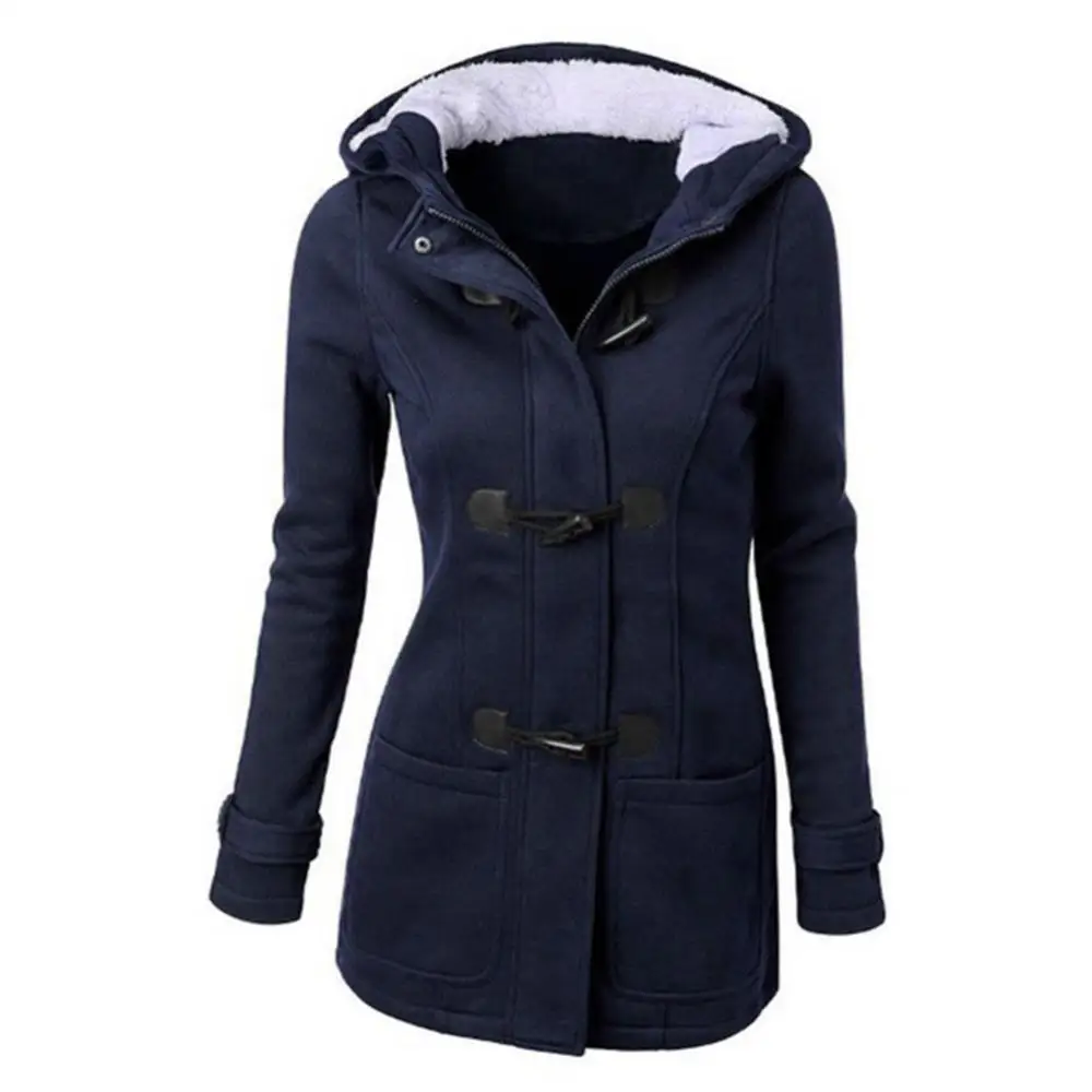 Casual Women Trench Coat Autumn Zipper Hooded Coat Female Long Trench Coat Horn Button Outwear Ladies