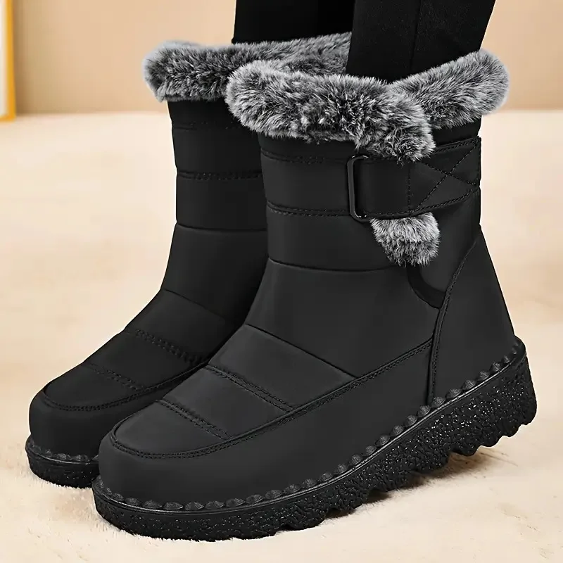 Botas de nieve de invierno para mujer 2026, nuevas botas de nieve de plataforma con forro de piel sintética larga y cálida, botines de algodón para parejas