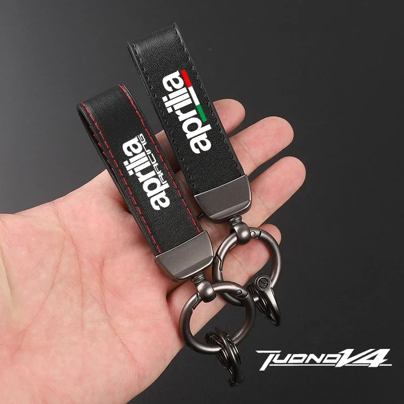 Motorcycle Keychain Horseshoe Buckle Jewelry Carbon Fiber Leather Keychain For Aprilia RSV4 RS660 Tuono 660 RSV1000/R Caponord