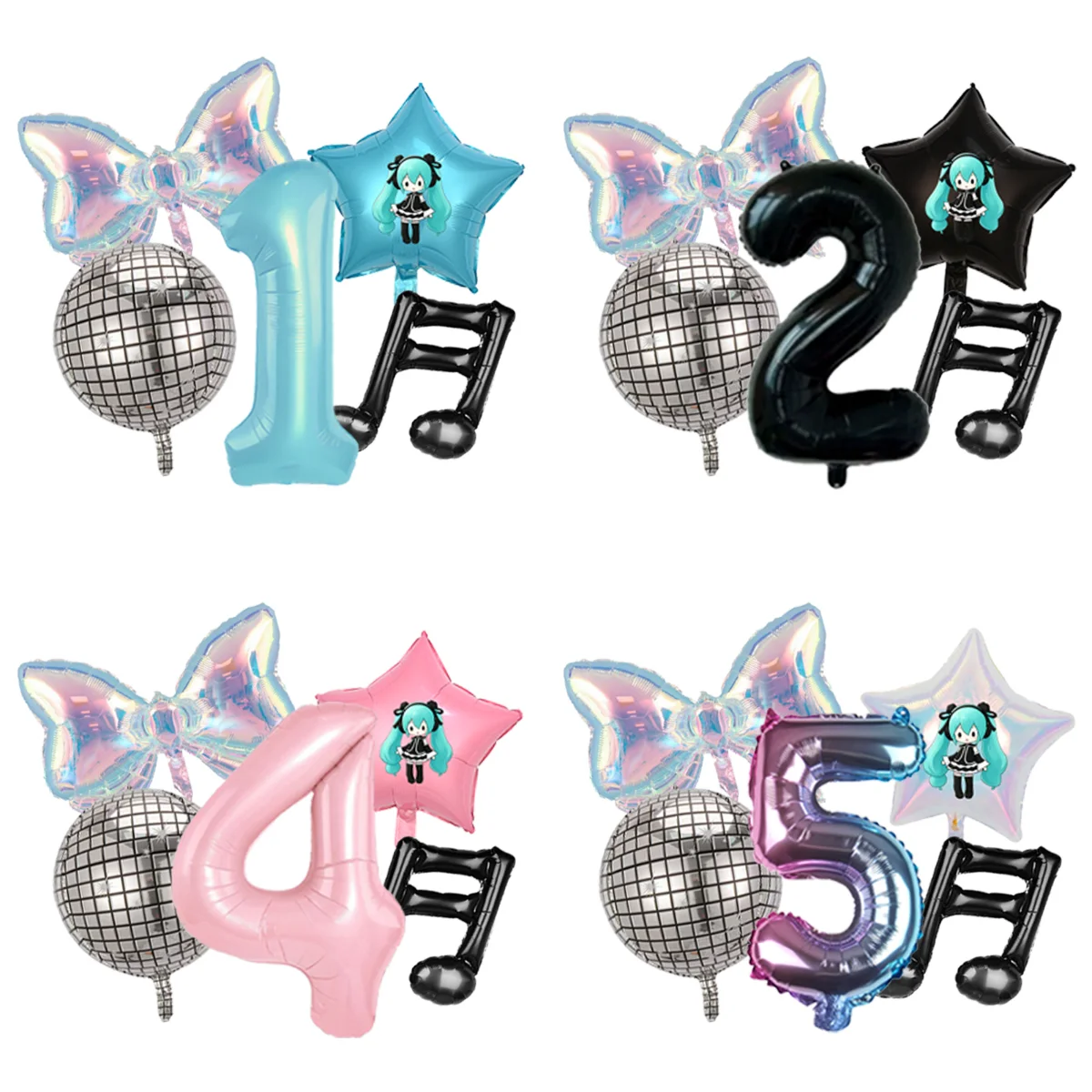 Ensemble de ballons décoratifs Hatsune Miku, idéal pour les événements cosplay, avec ballons en aluminium et en latex gonflables à l'hélium