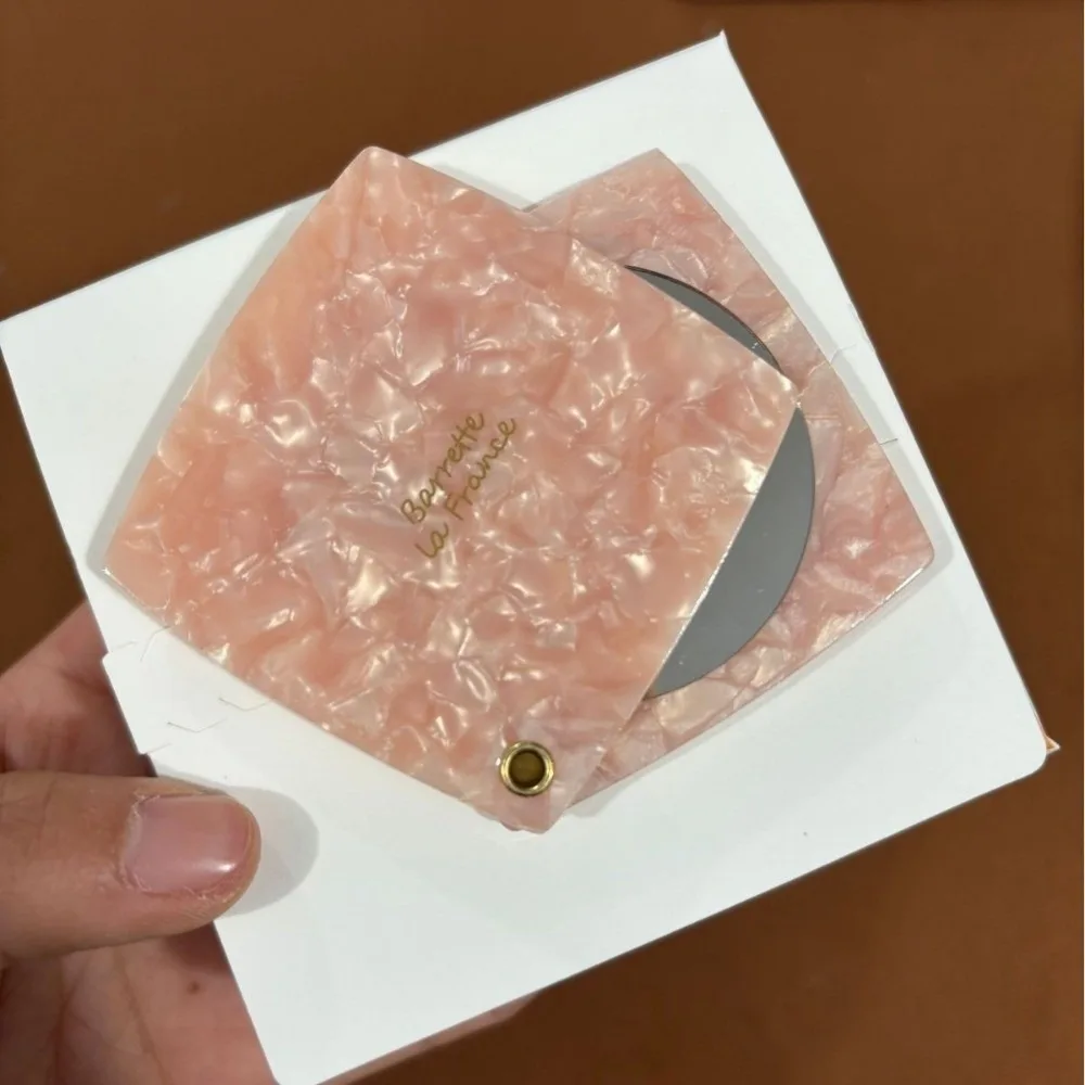Handheld Square Acetate Makeup Mirror Colorful Cute Portable Mirror Mini Pocket Elegant Rotating Mirror Student Use