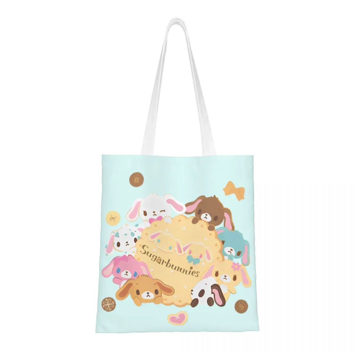 

Sugarbunnies Cutecore Jojifuku Shirousa And Kurousa Canvas Tote Bag Reusable Large Capacity Grocery Bags for Women Men
