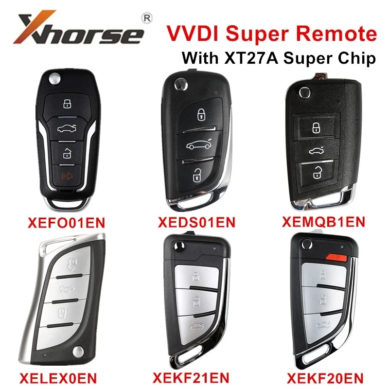 

5pcs Xhorse XEDS01EN XEFO01EN XEMQB1EN XELEX0EN XEKF20EN XEKF21EN VVDI Super Remote Car Key with XT27A Super Chip for VVDI2/VVDI