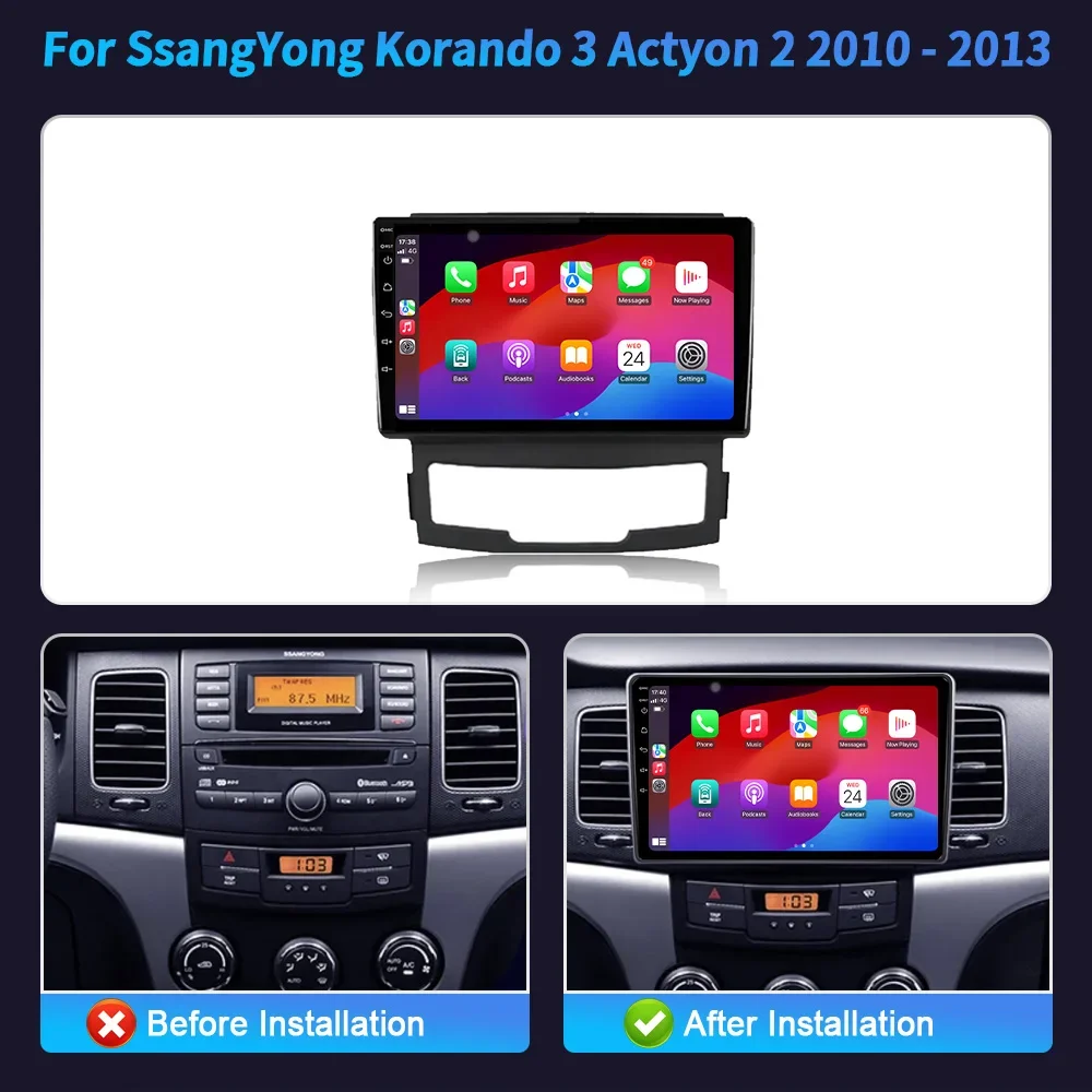 Android 14 For SsangYong Korando 3 Actyon 2 2010-2013 Car Radio Multimedia Video Player 4G GPS Navigation CarPlay Stereo Screen