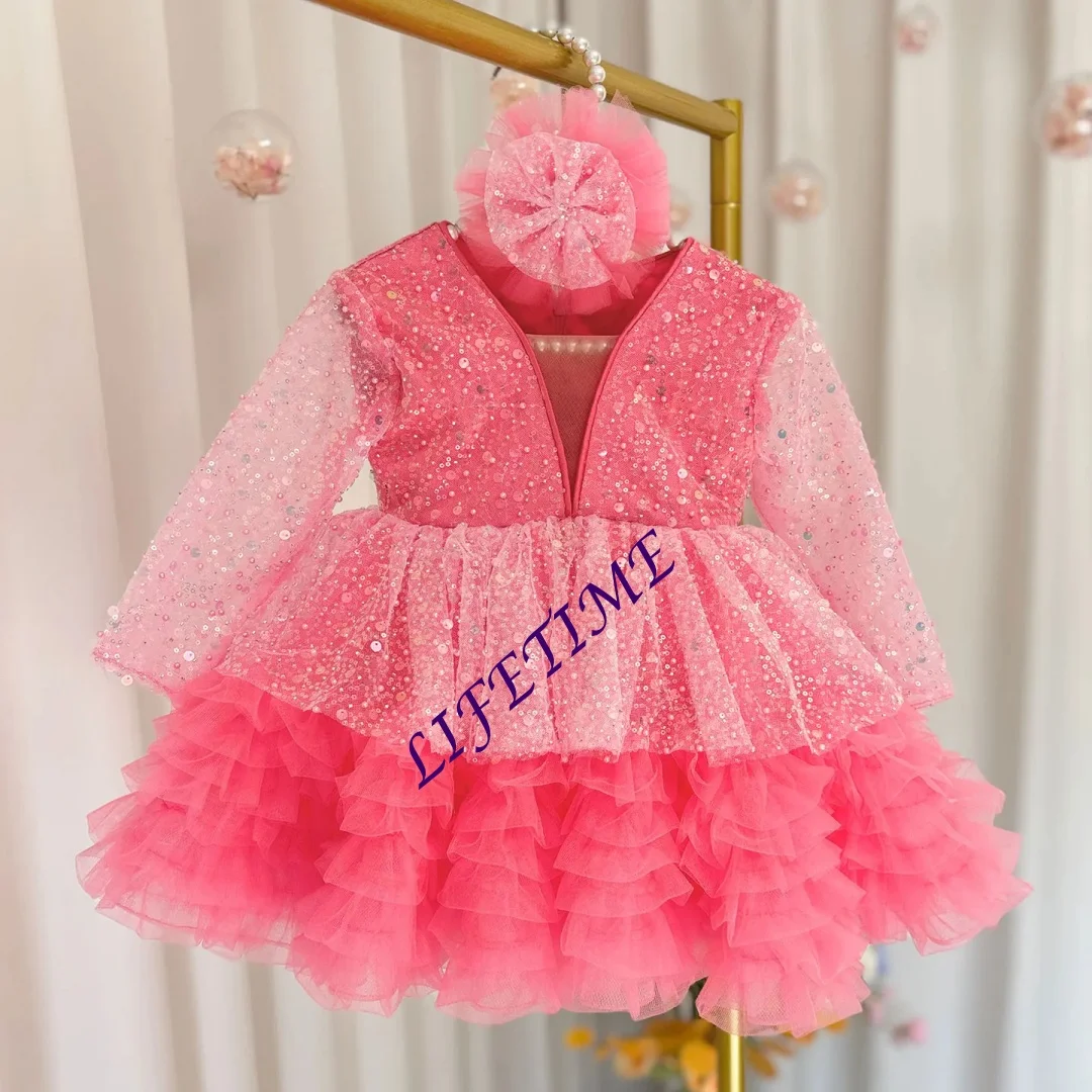 Abito da ragazza arabo lilla di lusso personalizzato con fiocco in paillettes Abito da principessa per bambini, compleanno, festa di nozze, per bambini