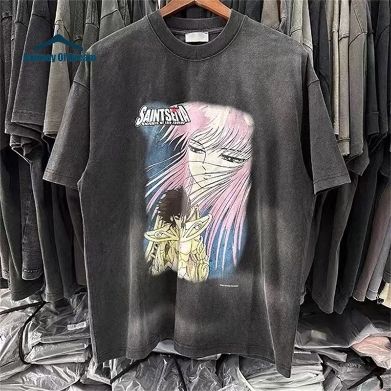 

Black Creative Cartoon SAINT Vintage Tee Tops High Quality 1:1 Loose Casual Mens Womens T-shirt