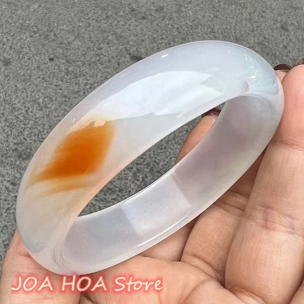 

Latest High Quality Perfect Floating Orange Floating-Flower Bracelet Natural Chalcedony Agate Jade Bangle Delicate Jadeite FINE