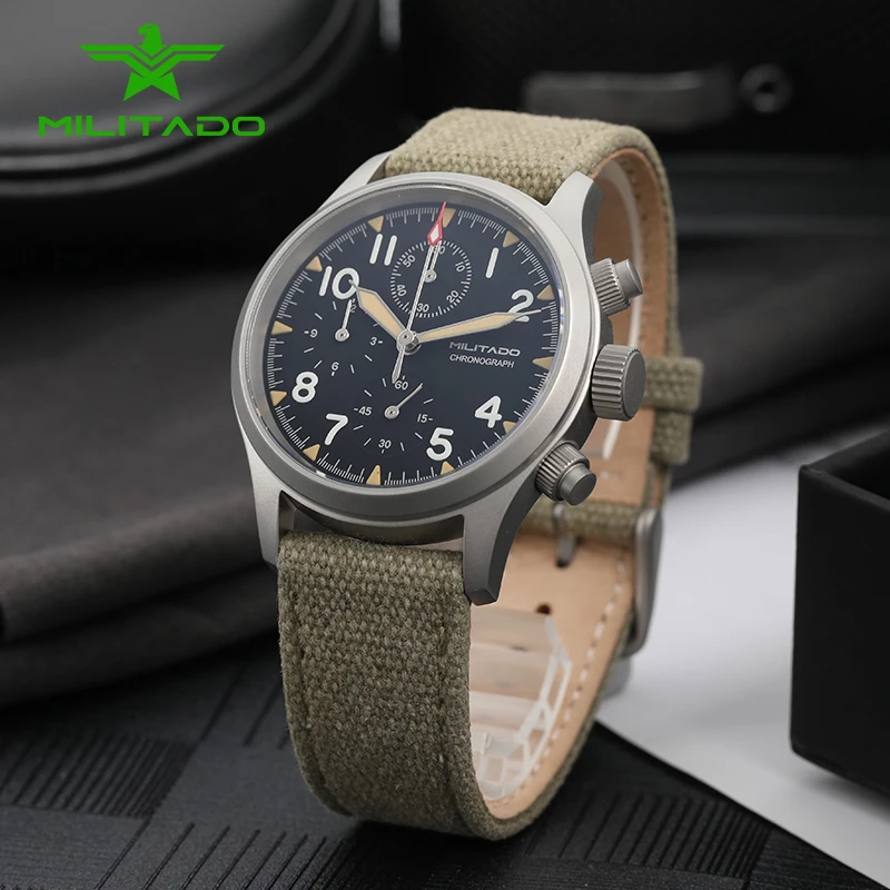 

MILITADO Chronograph 39mm Watch BGW-9 Luminous Retro Military 100m Waterproof VK61 Quartz Movement Steel Vintage Men Wristwatch