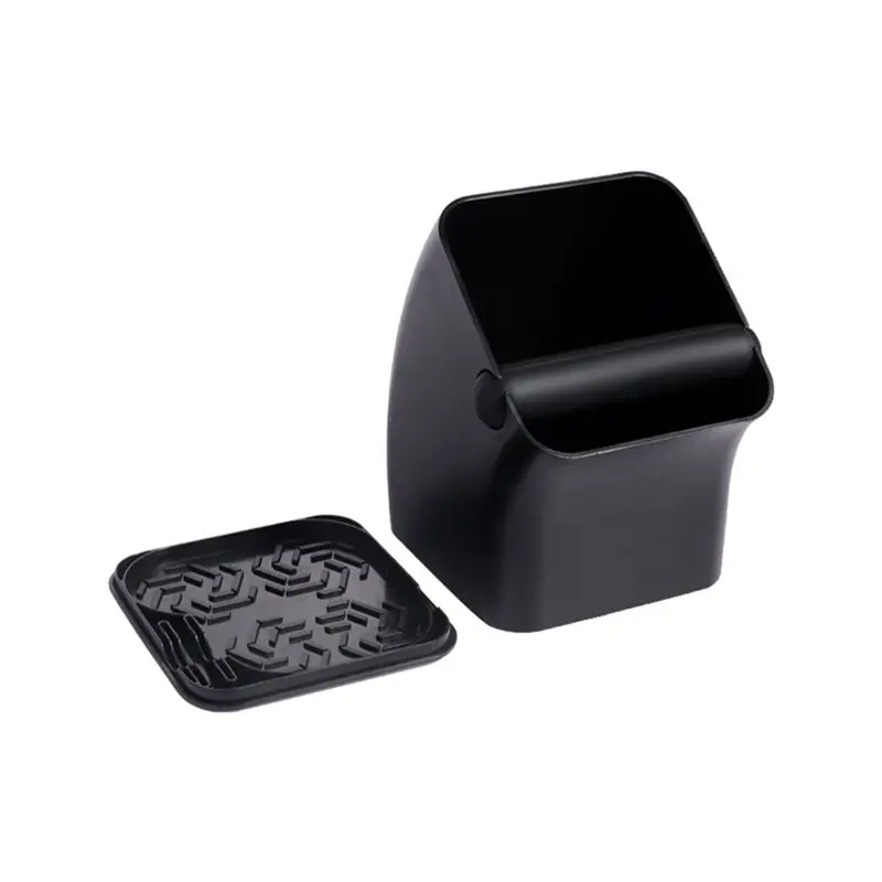 ABMR-Shock-Absorbent Large Square Knock Box With Removable Knock Bar And Lid For Espresso Machine Accessories Black