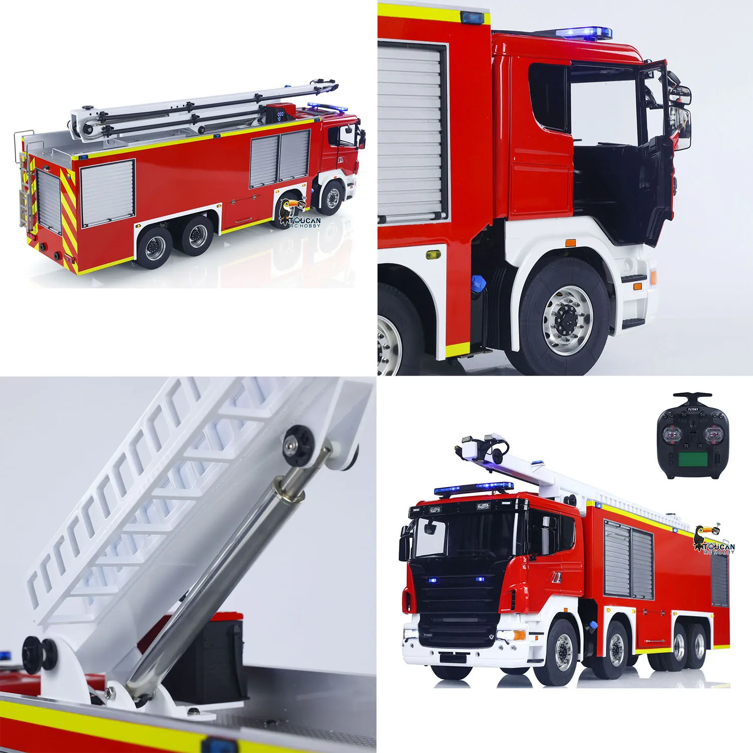 Toys 8x4 1/14 Metal Chassis RC Snozzle High-reach Extendable Turret Fire Truck Cars TOUCAN RC Model Light Sound Gift for Boys