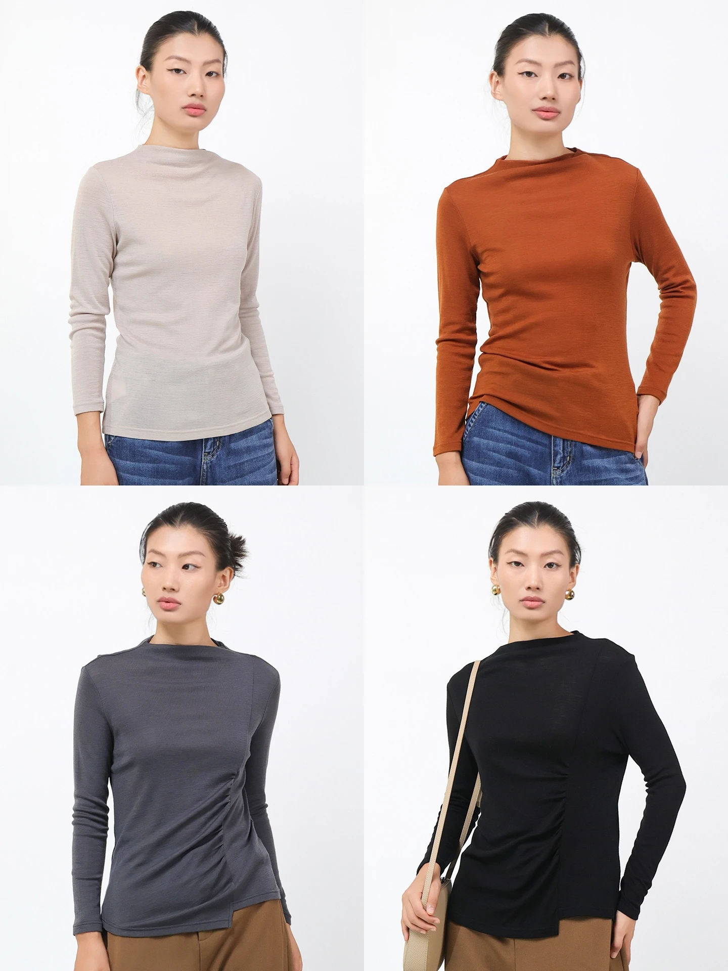 

Ultra-Thin Beautiful Merino Wool Slim Fit Base irt High Collar Puffy Collar Top Women's Casual Sle Woolen Knitted Sweater