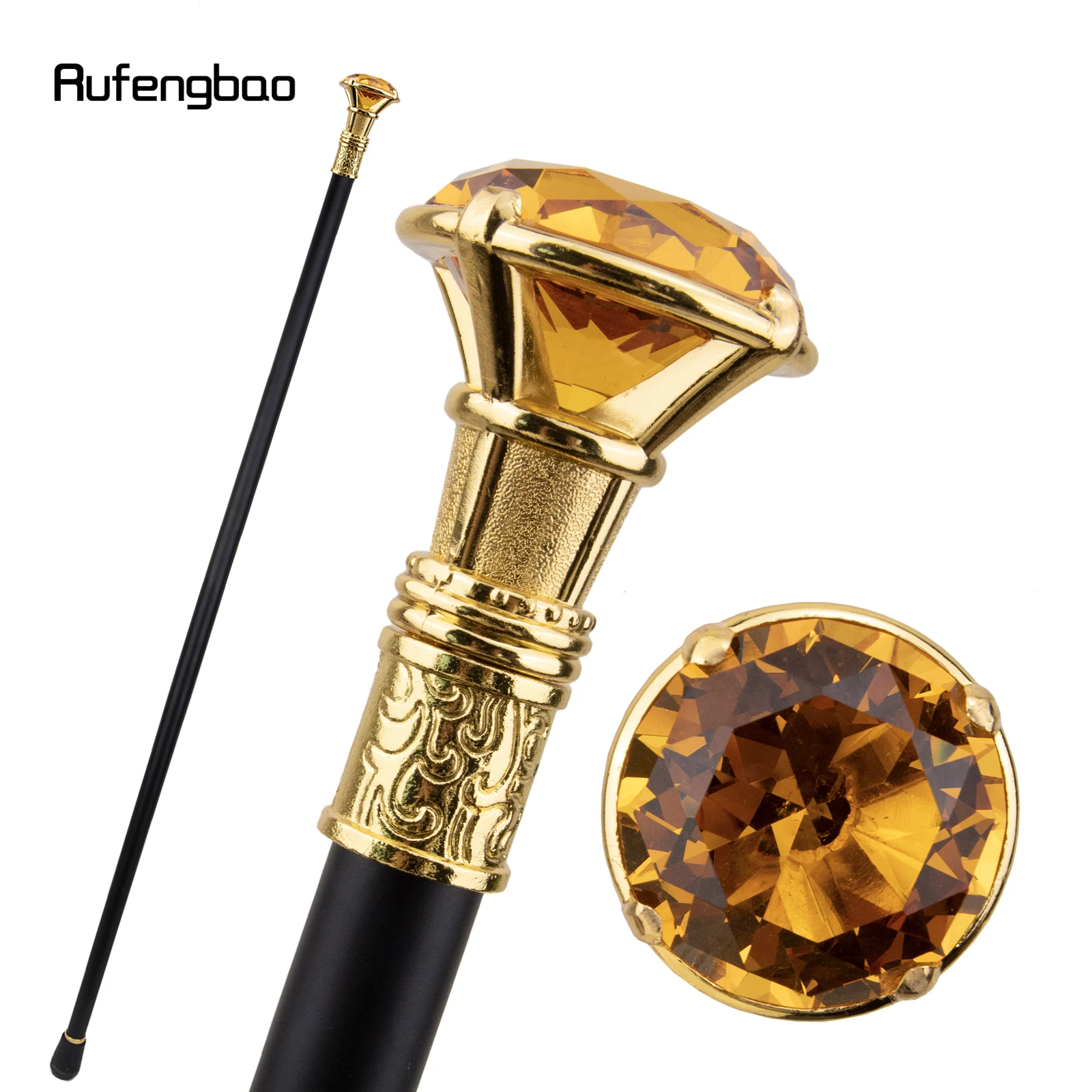 Orange Diamond Type Golden Single Joint Walking Stick Decorative Cospaly Party Fashionable Walking Cane Halloween Crosier 93cm