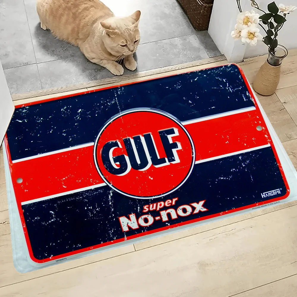 

sports car motorcycle G-GULF Oil logo Floor Mat Retro Multiple Choice Living Room Kitchen Rug Non-Slip Modern Home Decor