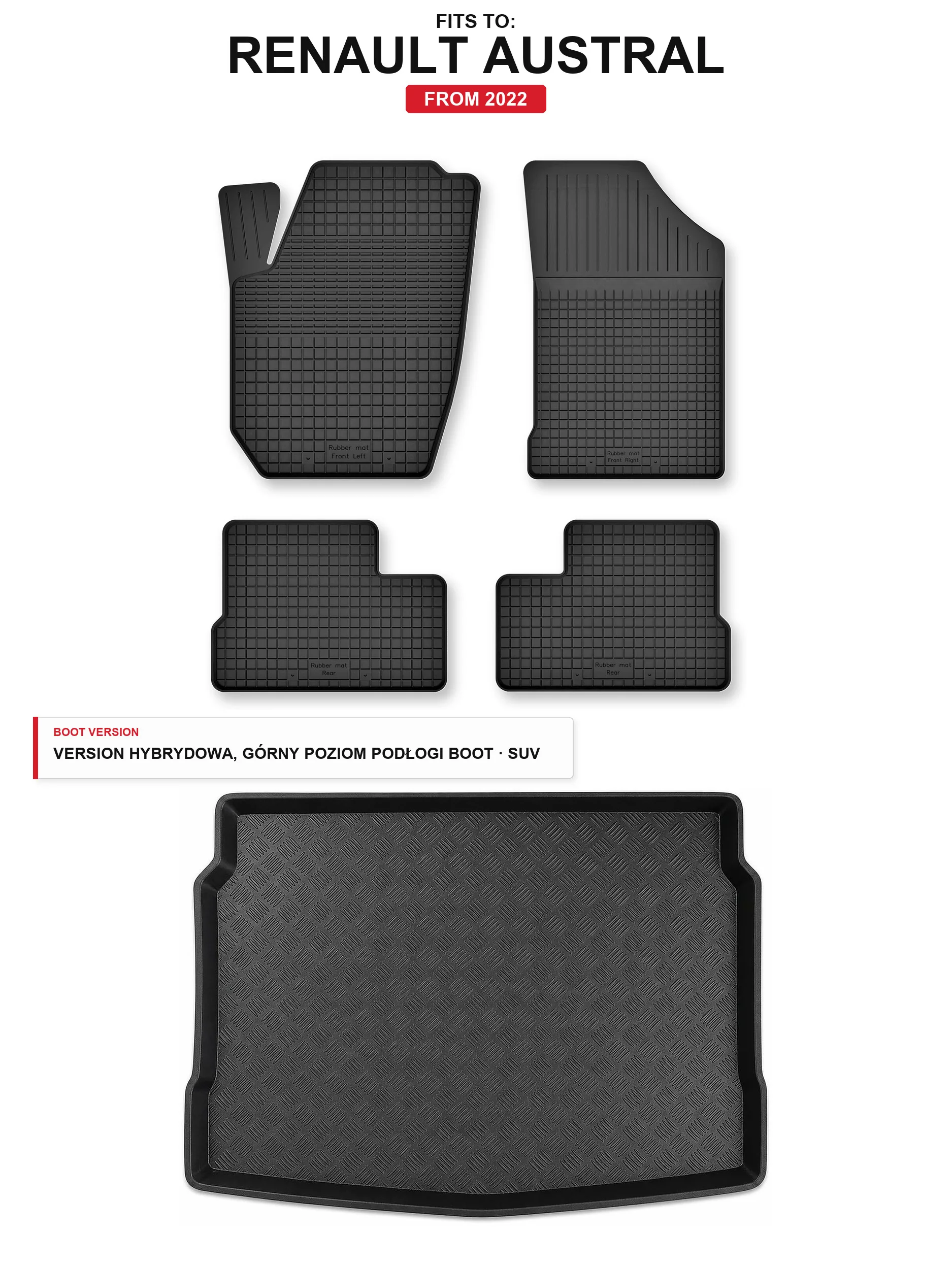 Image of Teppiche im Kofferraum + Kofferraummatte für: Renault Austral 2022- 5 El.