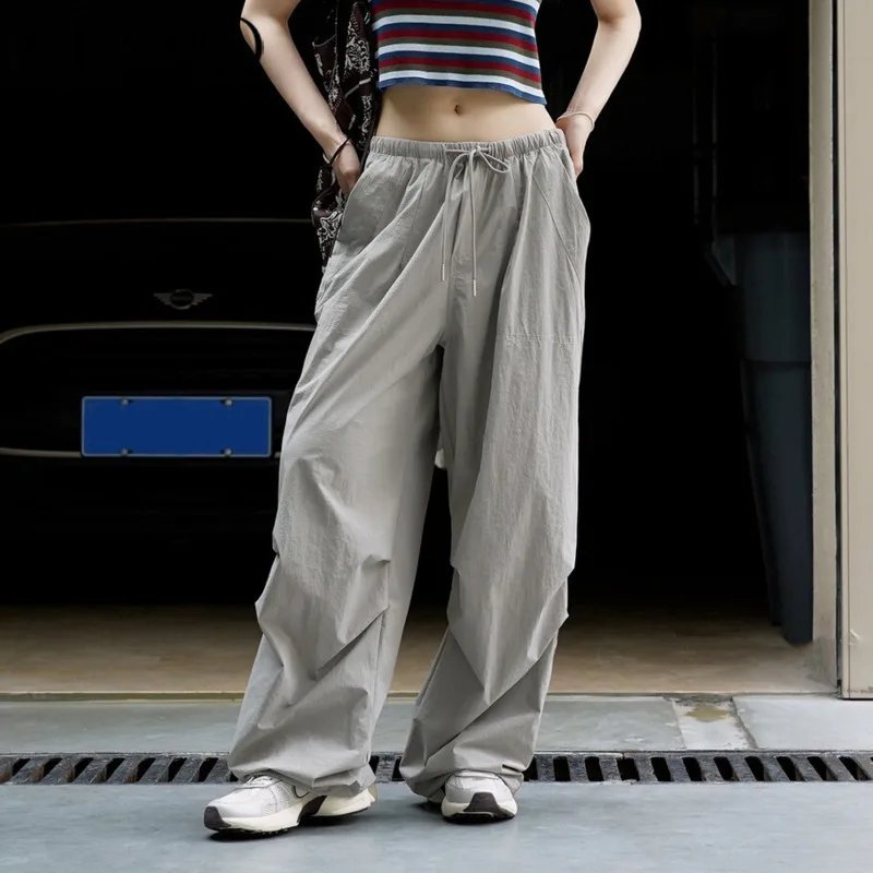 

LIMO Spring Summer 2025 High Waist Wide Leg Pants Elastic Waist Lightweight Solid Color Trendy Street Sexy Lazy Versatile New