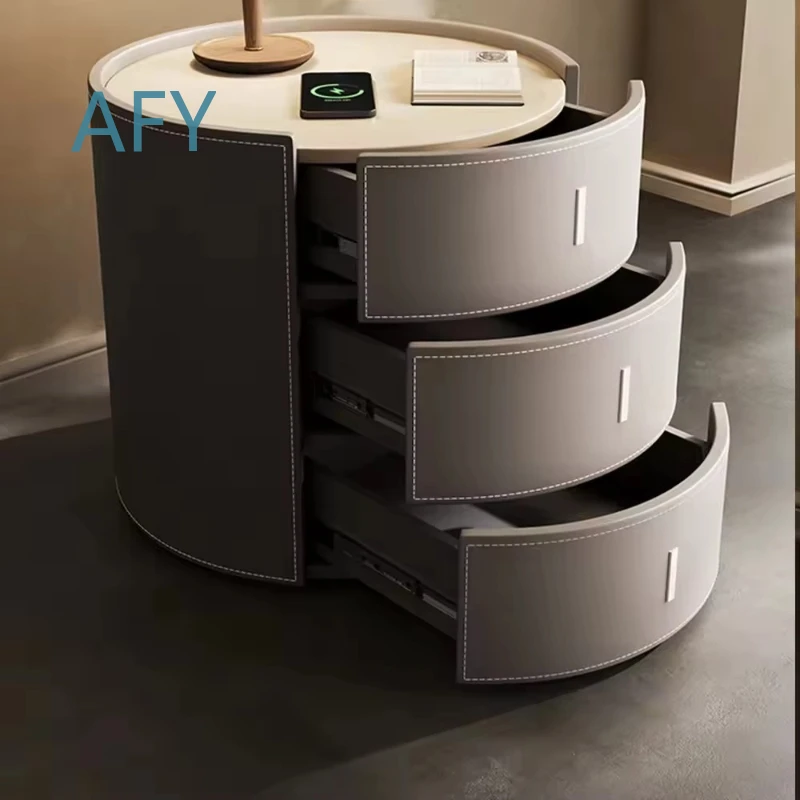 Leather 3-Drawer Bedside Table for Bedroom Living Room Office Side Table Eco Friendly Durable Luxury Nightstand Small Space
