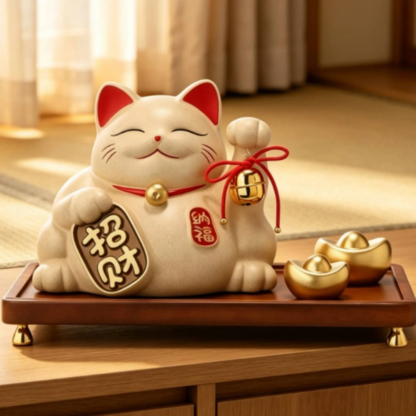 Auspicious Cat with Lantern Sculpted Auspicious Cat Figurine Maneki Neko Ornament Cute Desktop Maneki Neko Adorable