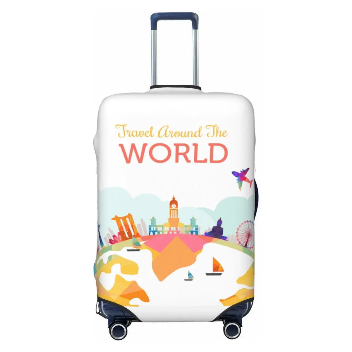 Travel Around The World Suitcase Cover Travel Protector Flight Elastic Luggage Case