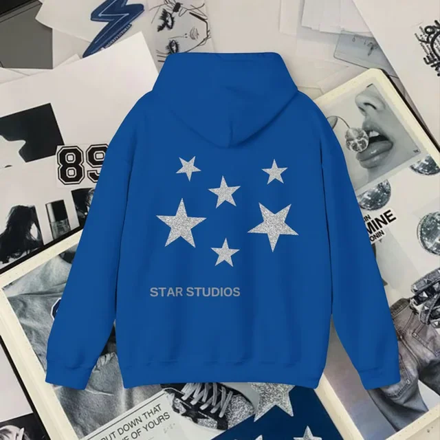 Y2K Hoodies Women Harajuku Hip Hop Letter Star Graphic Printed Loose Sweatshirt Punk Rock Gothic Clothes Top Streetwear Hooded