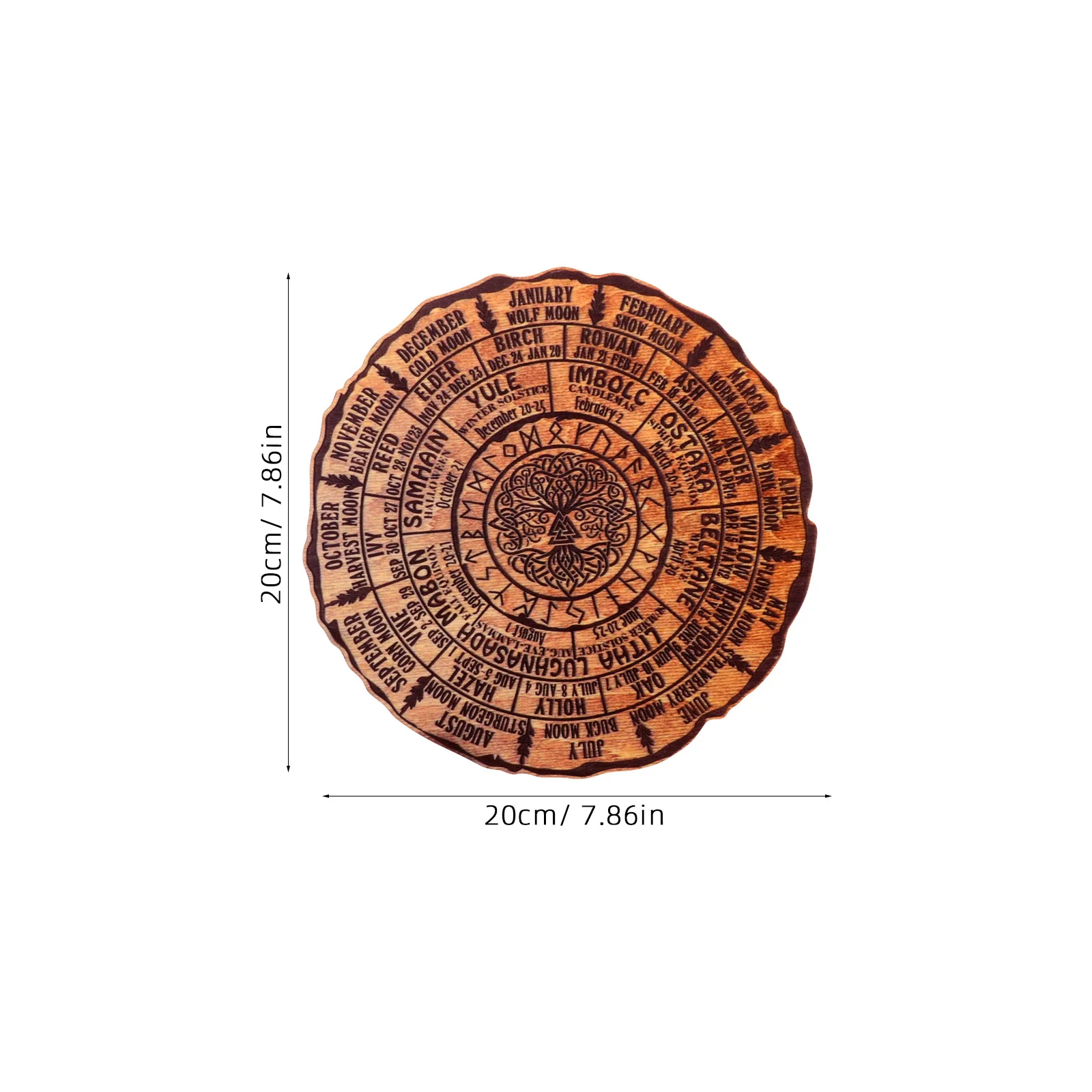 Wooden Ornament Tree Ring Design Desktop Decoration Natural Wood Wheel Of The Year Decorative Calendar Handmade Wood Round