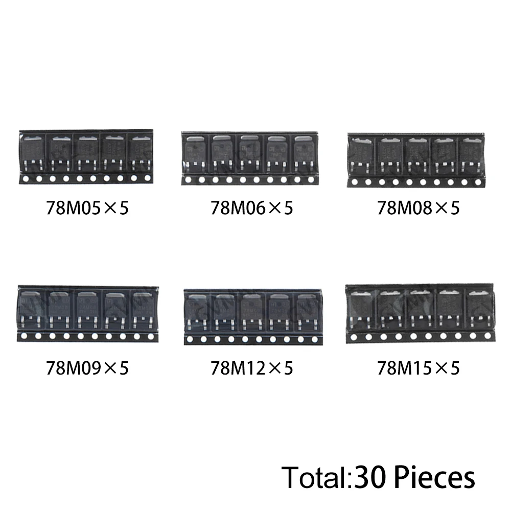 30PCS 6Values TO-252 Transistor Kit (78M05/78M06/78M08/78M09/78M12/78M15) Voltage Regulator for DIY Electronic Power Supply 78M