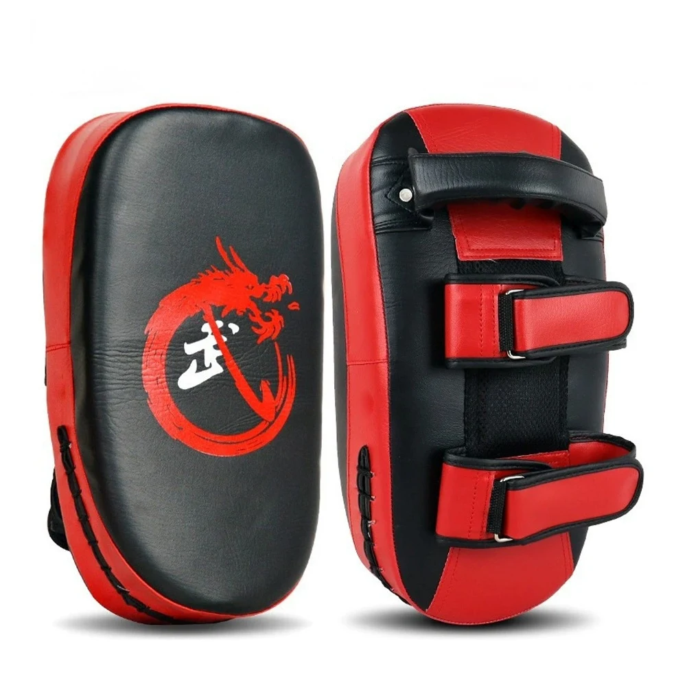 PU Leather Boxing MMA Target Pads Curved Kick Shield Non Slip Handle Foot Kicking Pad Adjustable Strap for Martial Arts Training