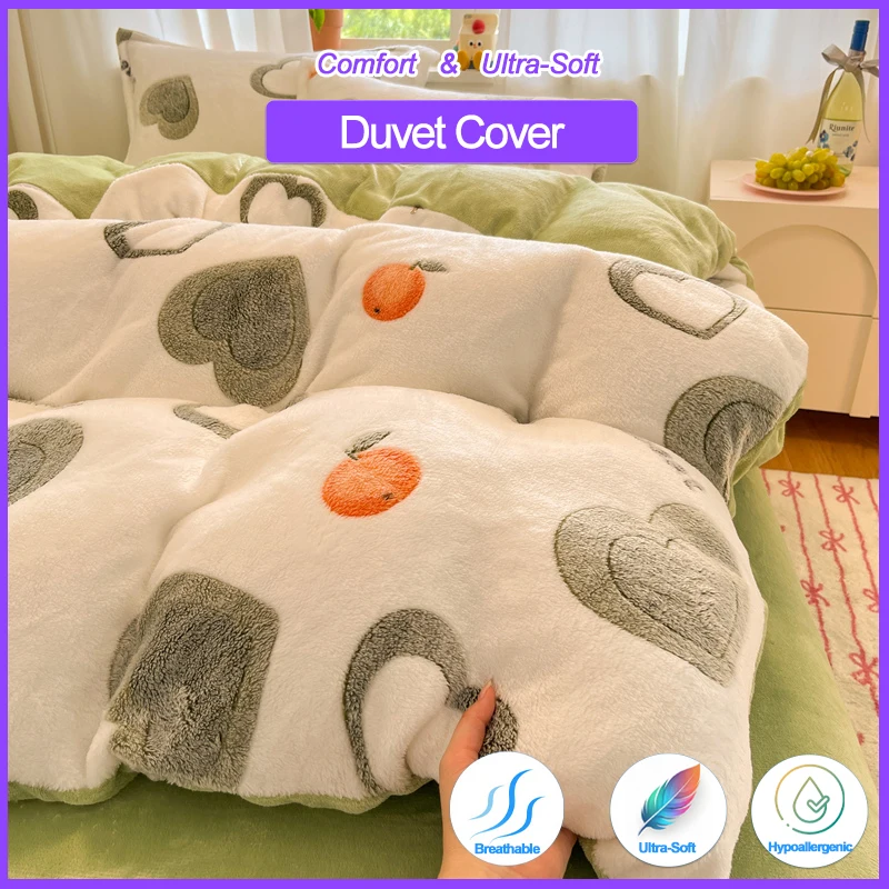 Warm Plush Flannel Duvet Cover 1 Piece, Cozy for Cold Nights, Soft Bedding, Easy Wash & Dry, Fits Single/Couple Bed Sizes