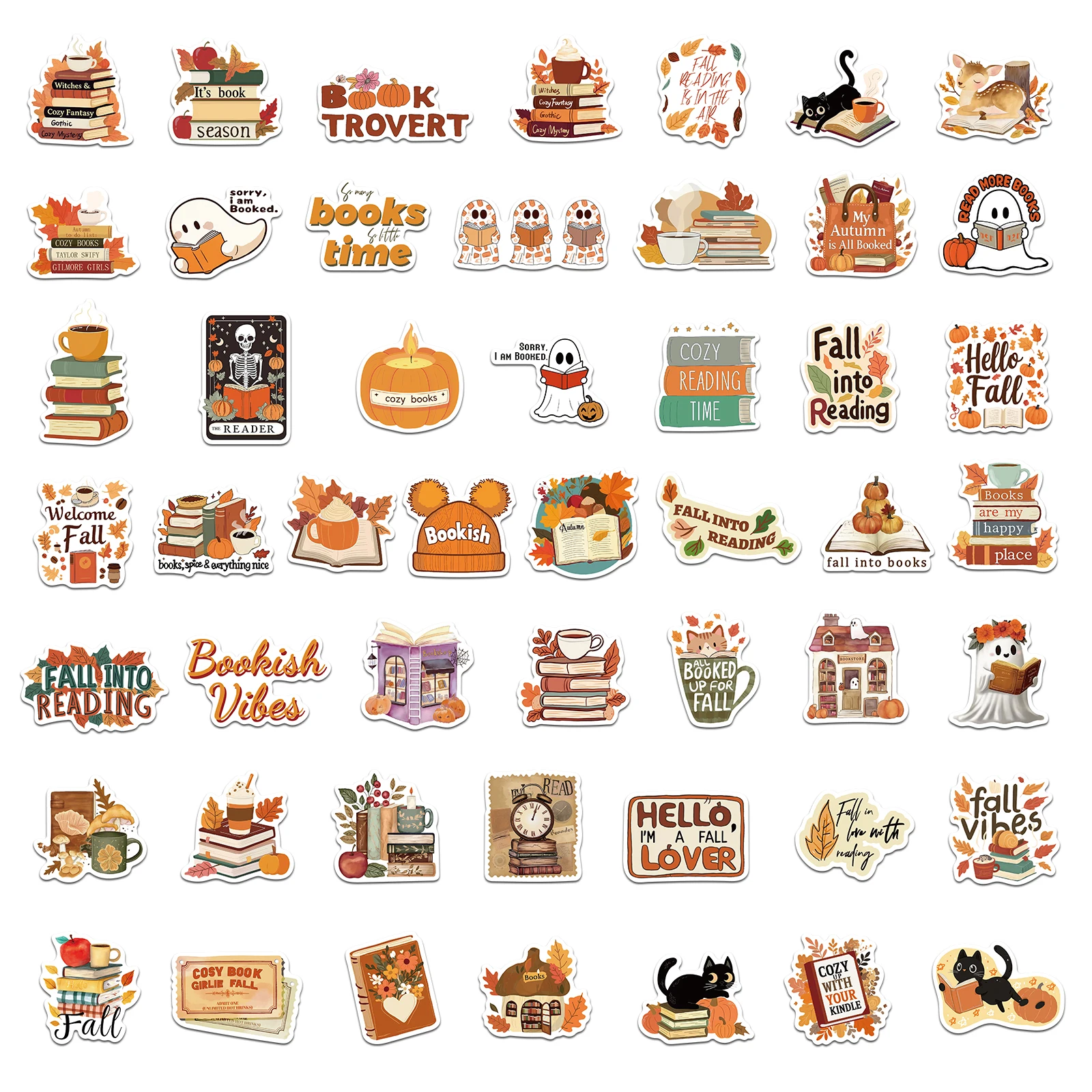 50PCS Bookish fall Stickers Exquisite Handbooks Material Phone Case Laptop Luggage Waterproof Stickers