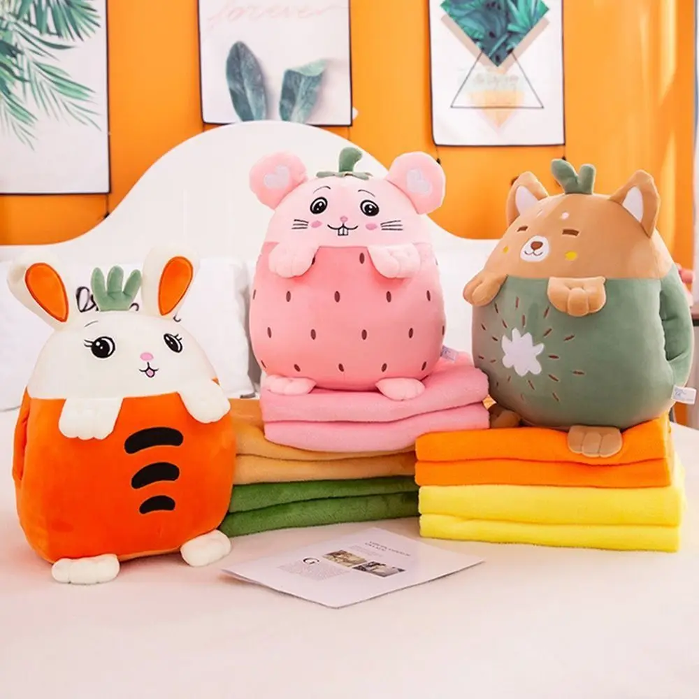 3 in 1 Plush Toys Pillow Animal Shaped Hand Held Cartoon Pillow Blanket with Blanket Cotton Warm Hand Plush Doll Warm Winter