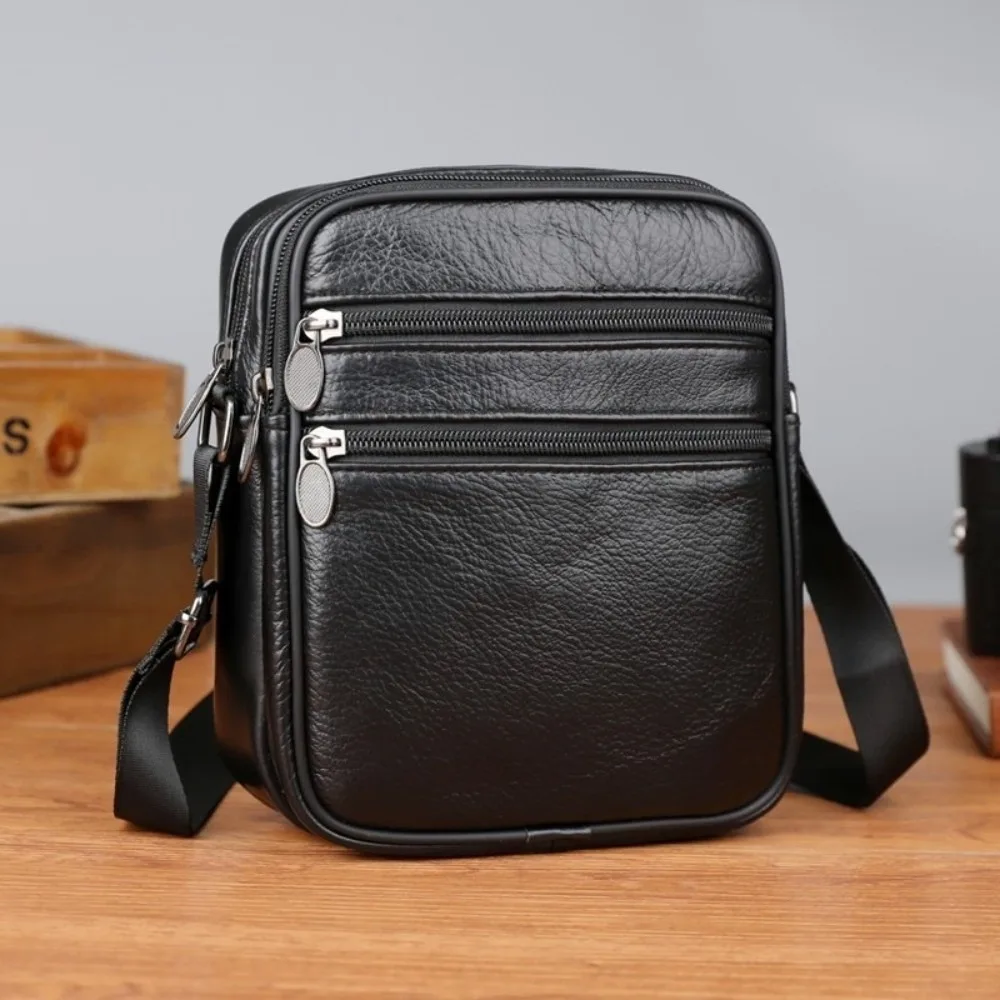 Fashion PU Leather Men's Shoulder Bag Solid Color Multi-compartment Messenger Bag Square Bag Men