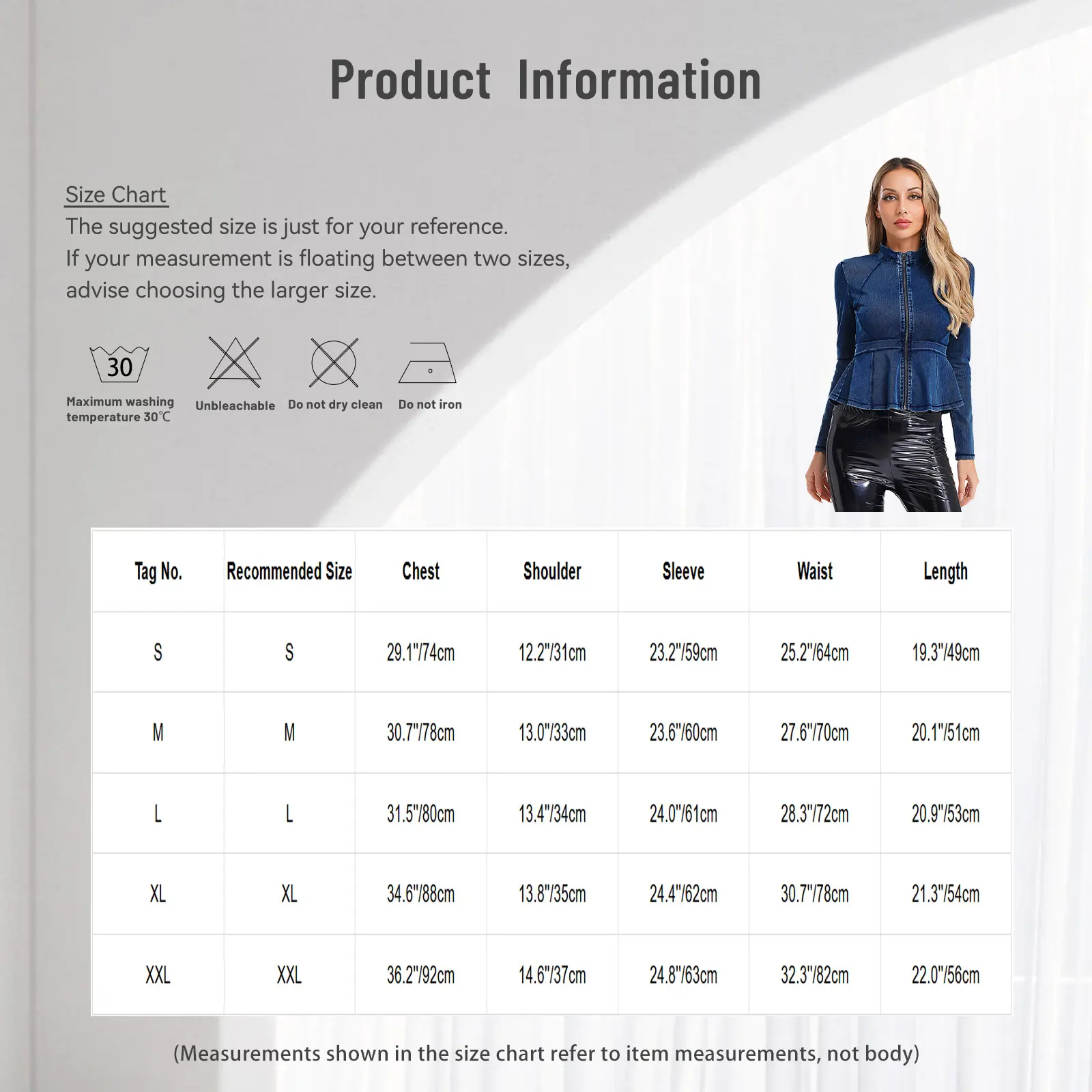 Moda feminina denim peplum jaqueta festa uso diário gola manga longa zíper fino-ajuste plissado casaco treino atlético outwear