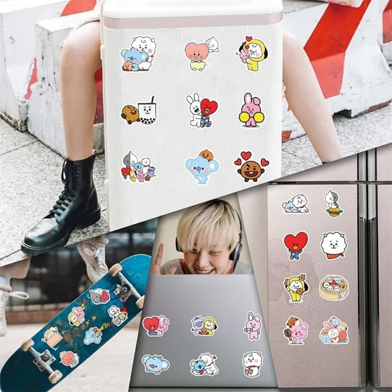50PCS Pegatinas Kawaii BT21 para Maletas, Computadoras Portátiles, Autos, Teléfonos Móviles, Refrigeradores, Pegatinas Impermeables COOKY KOYA TATA, Regalo de Anime