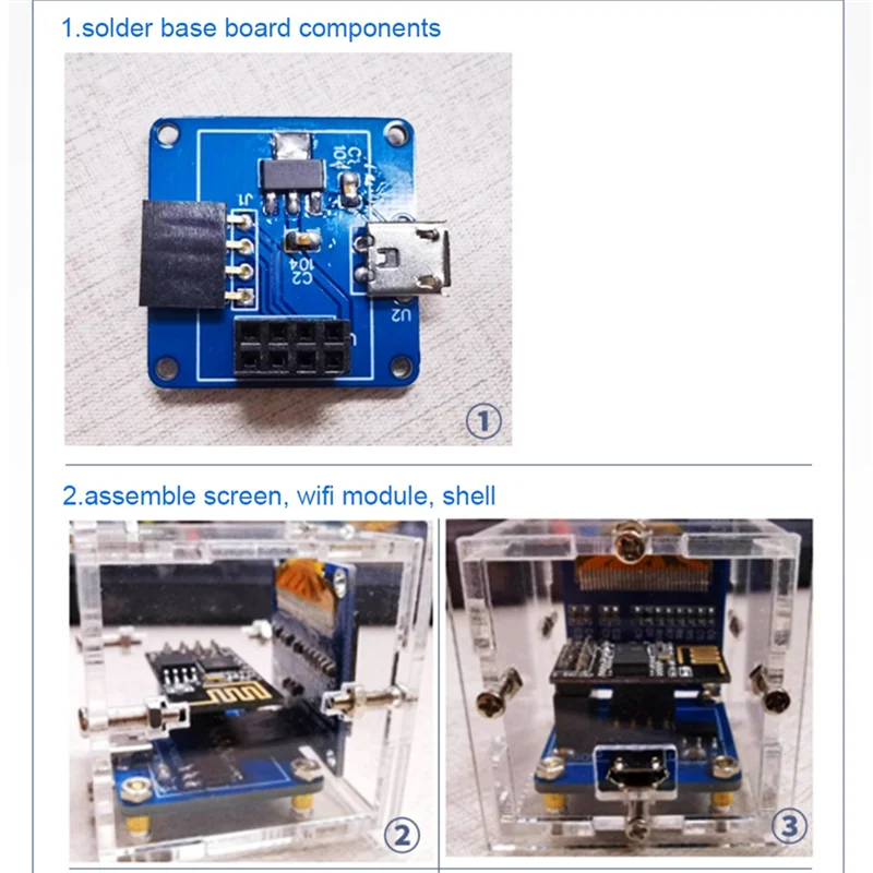 ESP8266 Kit electrónico de bricolaje, Mini reloj, pantalla OLED, conectar con carcasa, proyecto de soldadura DIY