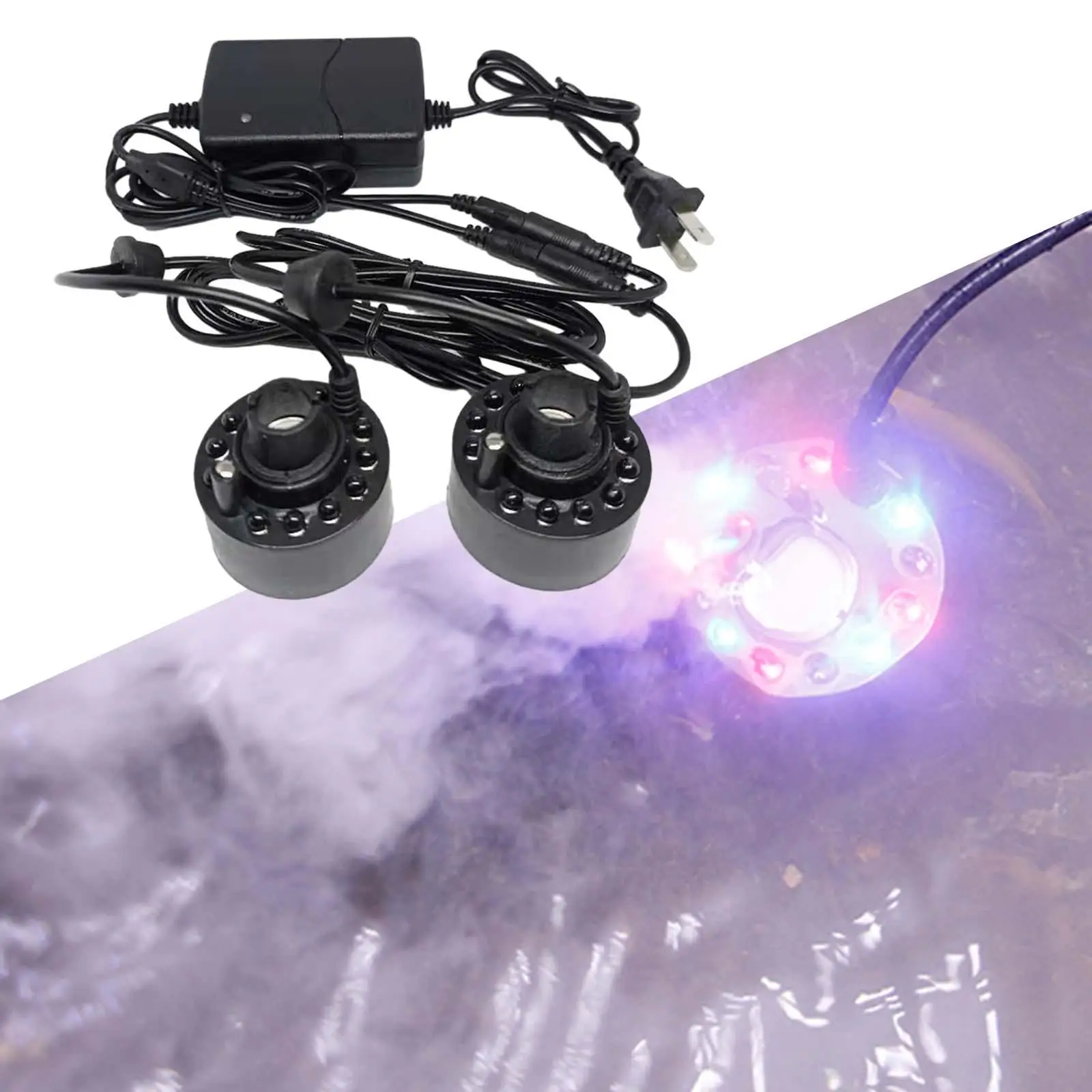 Pond Fog Machine Humidifier with 2 Head Lights US Adapter Plug for Fish Tank PP Material