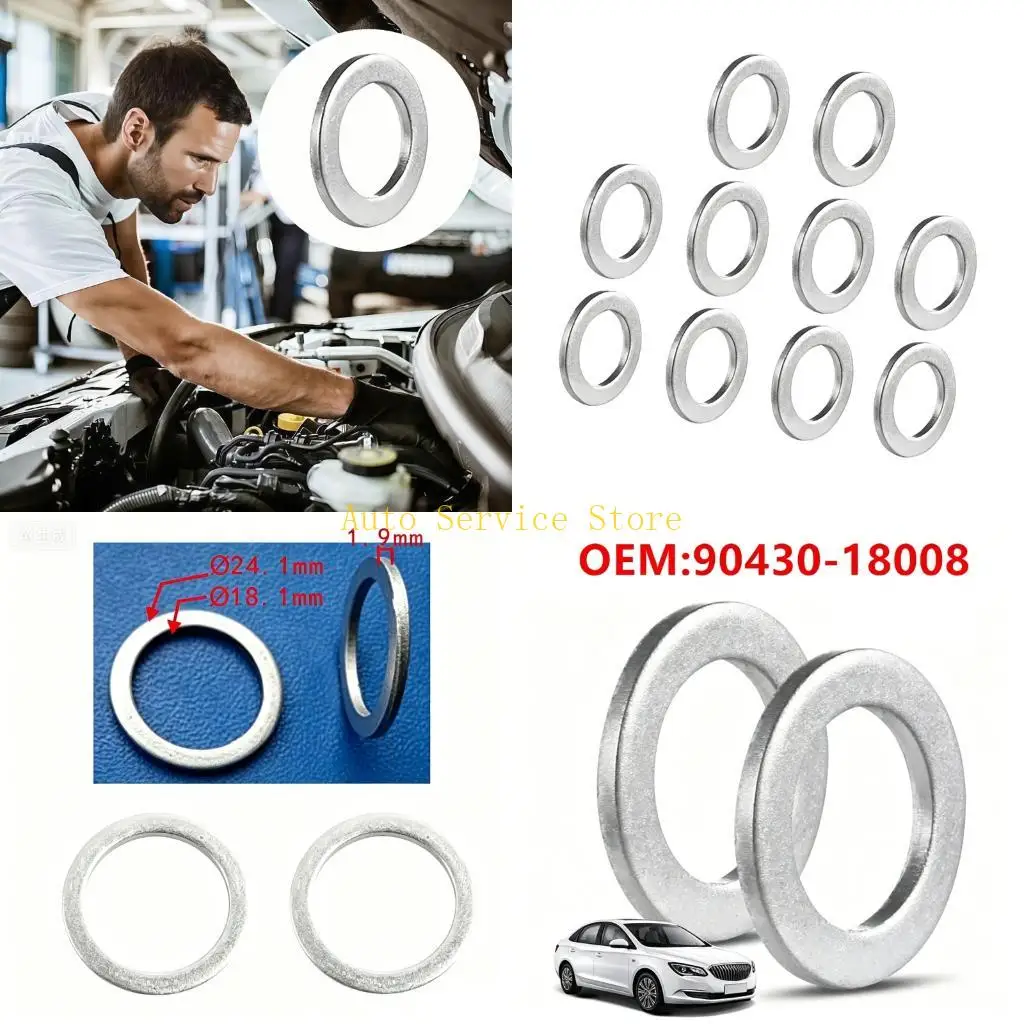 462A 10Pcs Metal Oil Drain Plug Seals Smooth & Secure Install 90430-18008 for Car