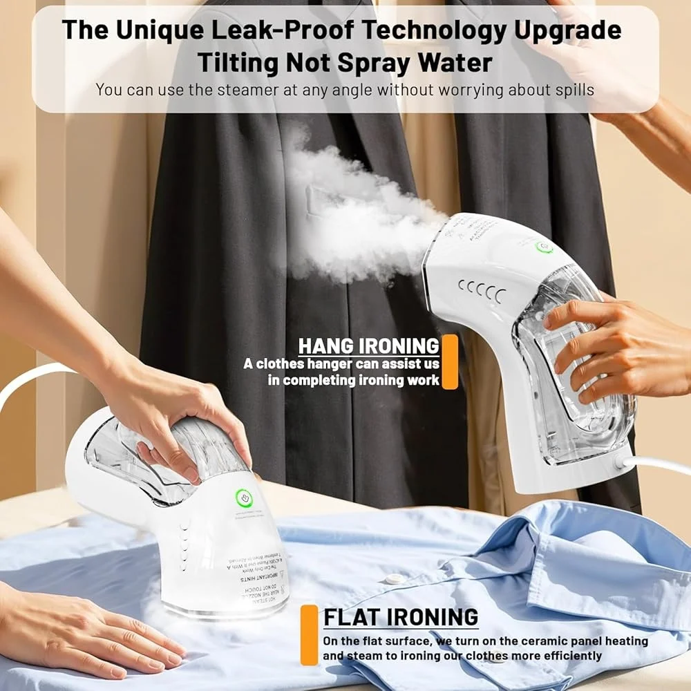 2 in 1 Portable Clothes Steamer Iron Intelligent Chip Soft Steam Leak Proof Design 250ml Water Tank Automatic Shut Off