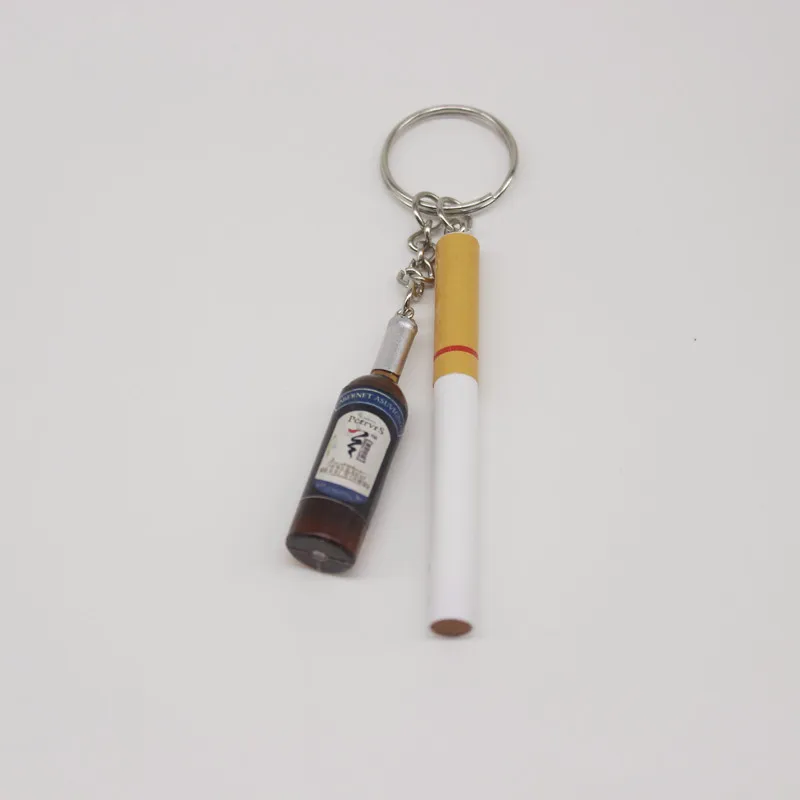 keychain smoke With Cigarette Keyring Men Punk Red Wine Bottle Key Chains On Bag Car Trinket Jewelry Party Friends Gift
