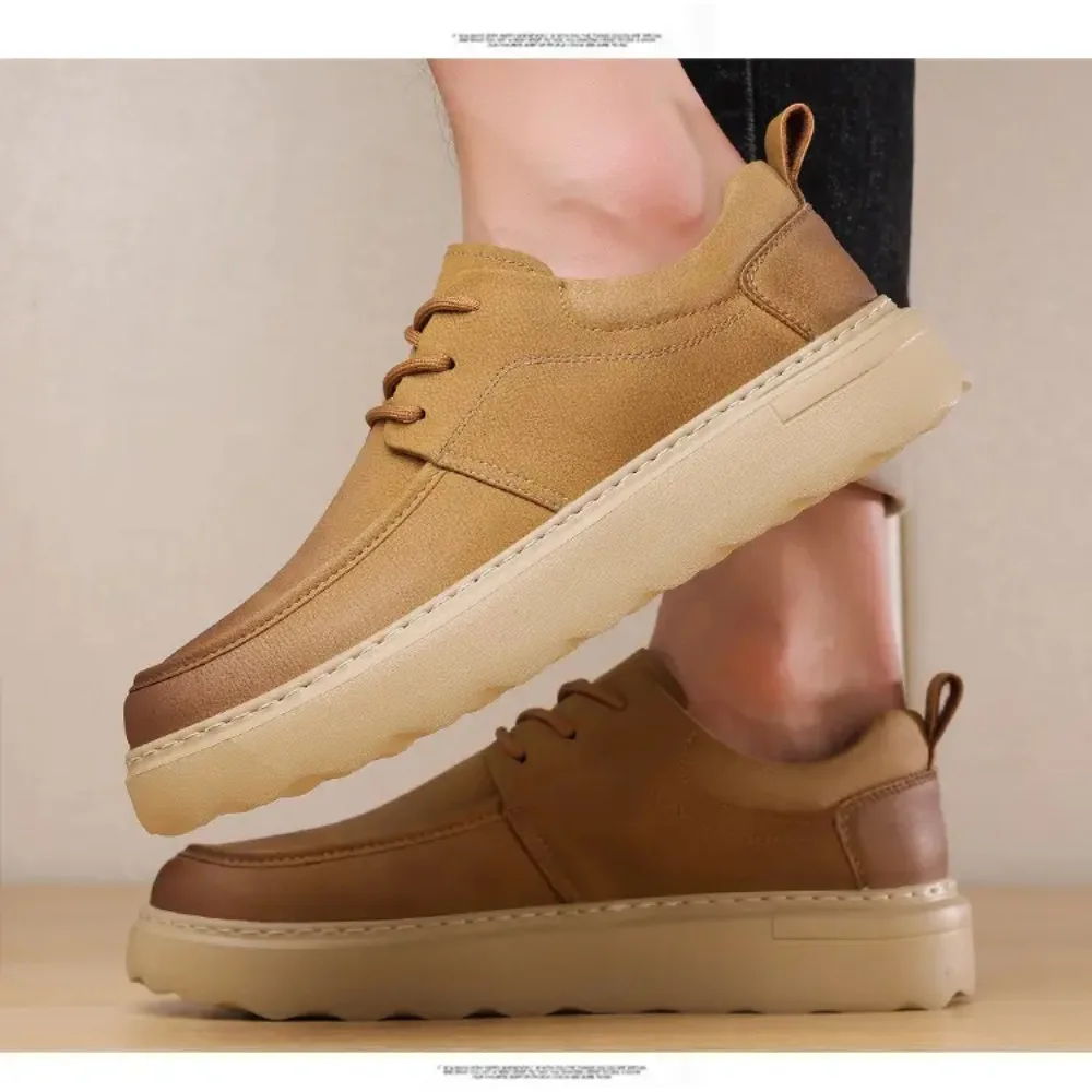 2025 zapatos de plataforma de cuero de vaca para hombres primavera otoño nuevo diseñador aumentar zapatos de trabajo masculino transpirable mocasines Hallow Out hombre