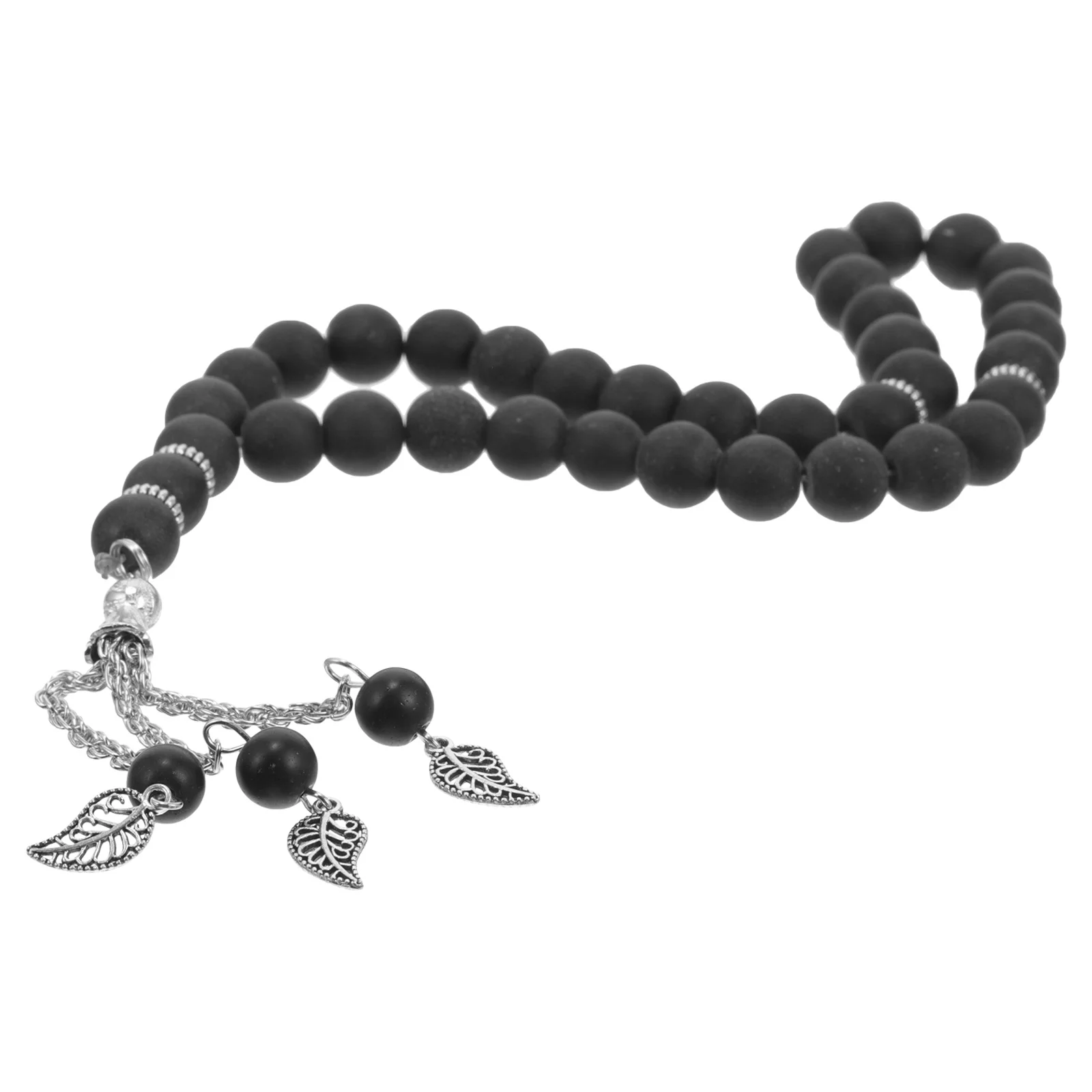 سبحة صلاة المسلمين سلسلة خرز زجاجي مسبحة سوداء متانة قوية سطح أملس لمسة نهائية لامعة مناسبة للصلاة يوميًا