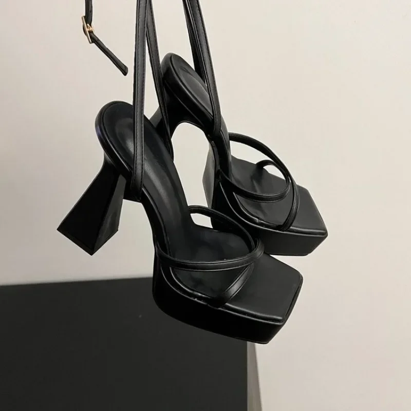 

Women's Sandals Summer Luxury Brand Design Lace Up High Heels Fashionable Women's Thick Heels Sexy Open Toe Sandals Shoes