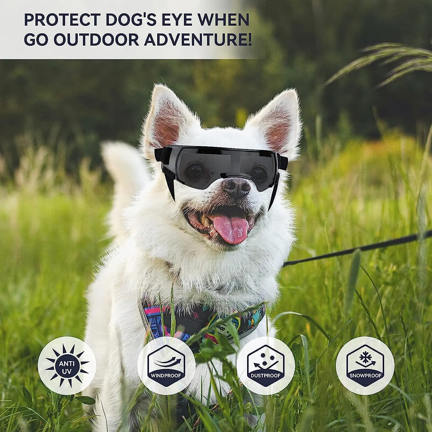 ATUBAN Dog Goggles Sunglasses Small to Medium Breed, Anti-Fog UV400 Lens Puppy Sunglasses, Adjustable Lightweight Doggie Goggles