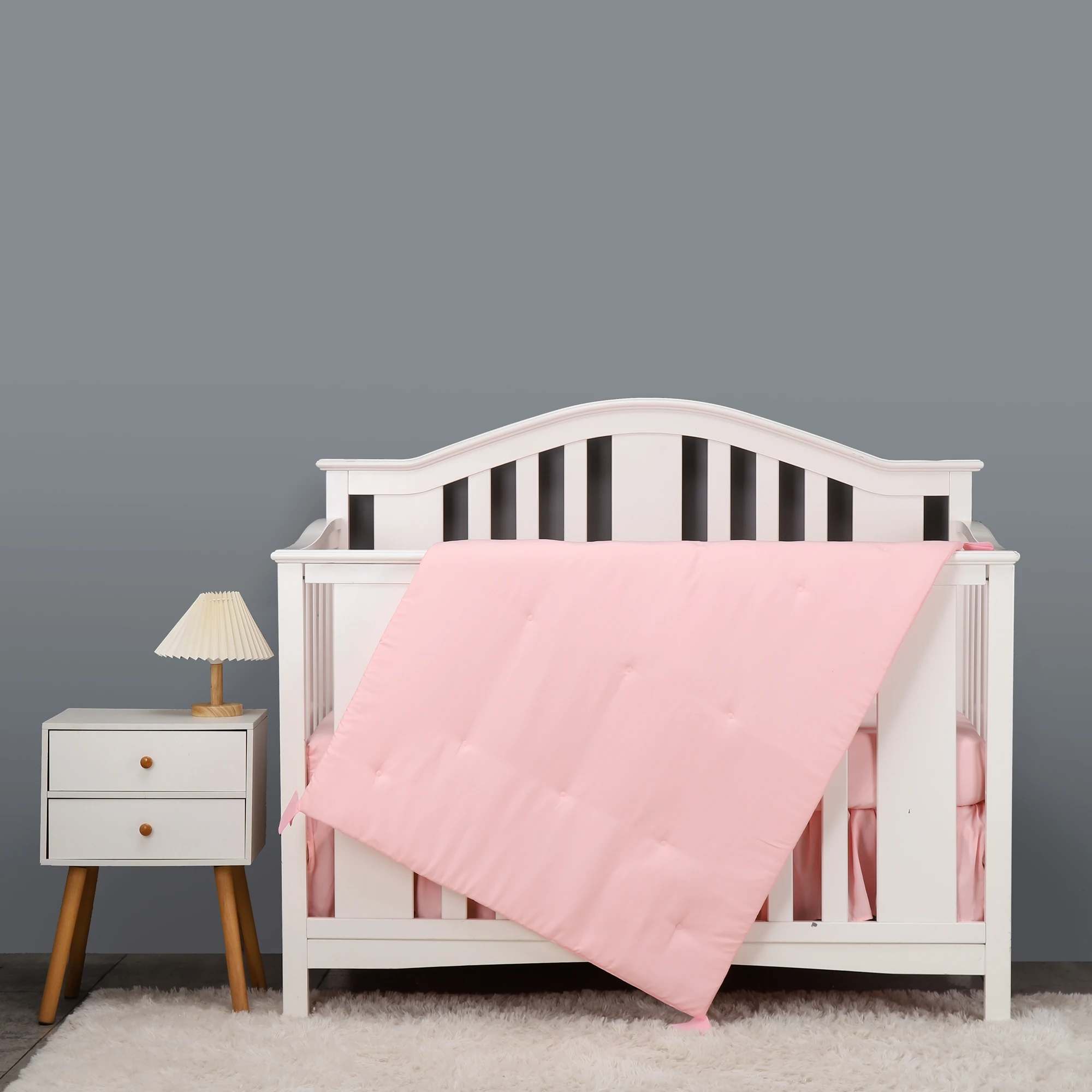 Juego de ropa de cama de 7 piezas para bebé, juego de cama para cuna de color rosa, protectores de cama para guardería, Sábana de cuna con 4 parachoques, edredón y falda para cuna